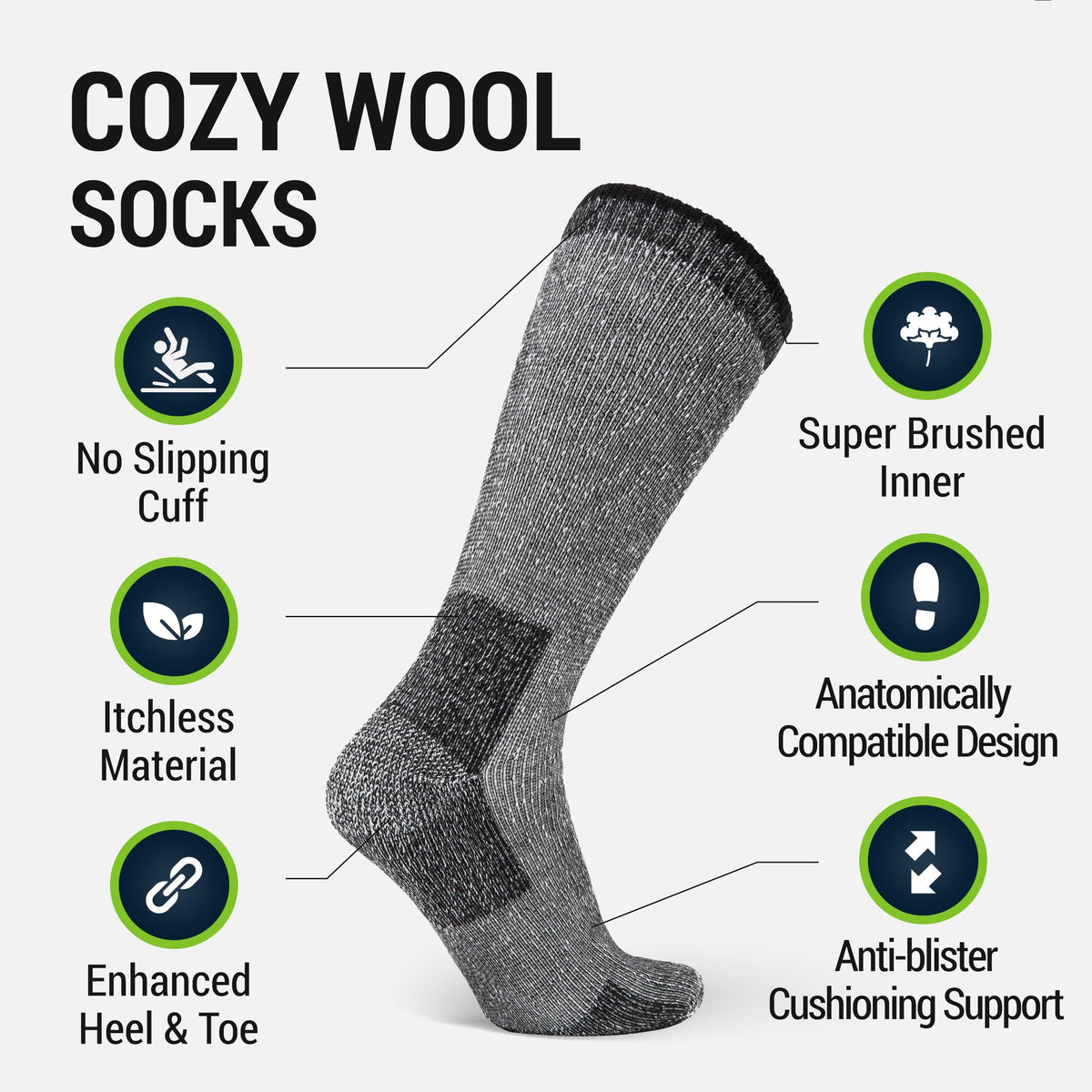 Alvada Mens Merino Wool Crew Socks Thermal and Warm Socks for Winter Work Hiking Running 3 Pairs