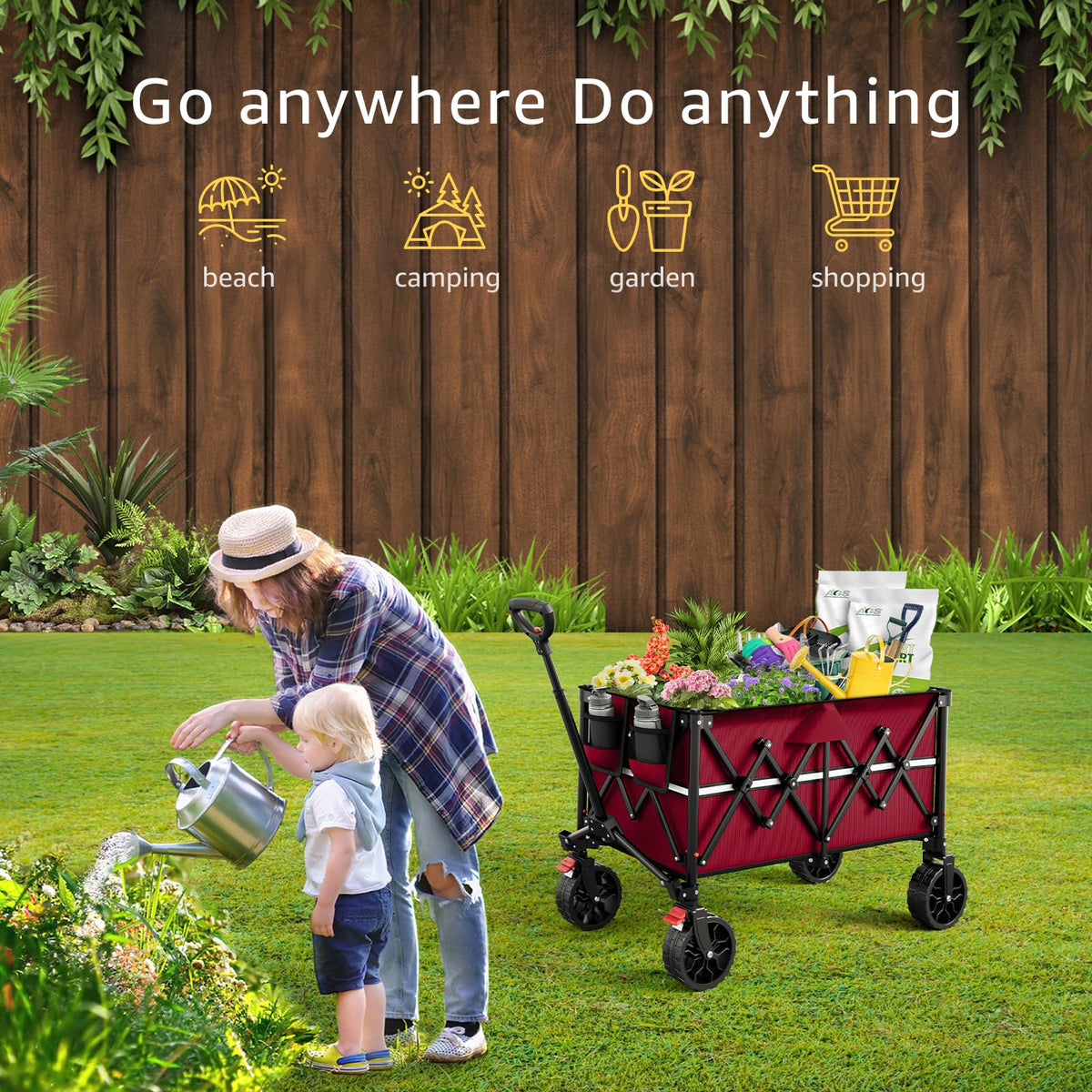 ROSONG Collapsible Wagon Cart with Wheels Foldable - Folding Utility Heavy Duty Wagons Carts for Grocery Sports Garden Shopping Camping Wheelbarrows (Pink, 120L) Father Jim Norris notebooks