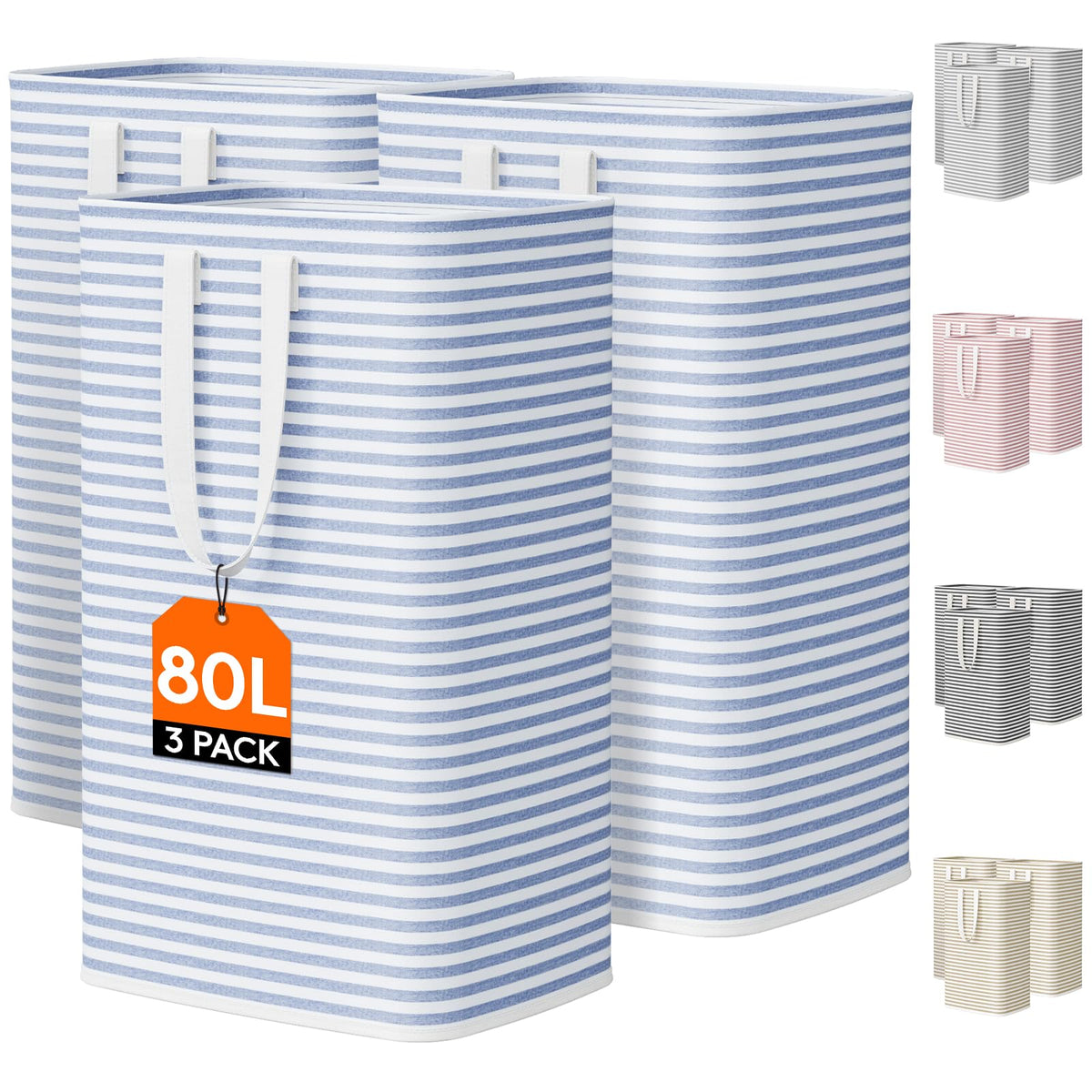 Lifewit 80L Large Laundry Baskets, Laundry Hampers Bags, 2 Pack, Grey