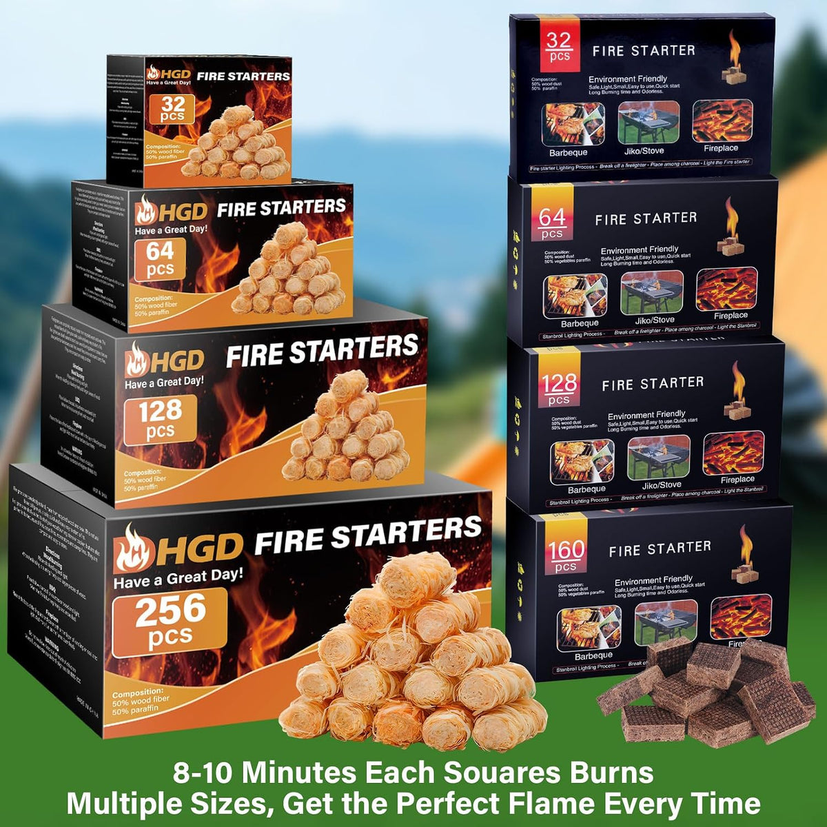 HGD Larger 32pcs Fire Starter, Natural Fire Starters for BBQ, Campfire, Fireplace, Charcoal, Wood Stove, Chimney, Fire Pit, Grill, Smoker, Indoor Outdoor Use Father Jim Norris notebooks