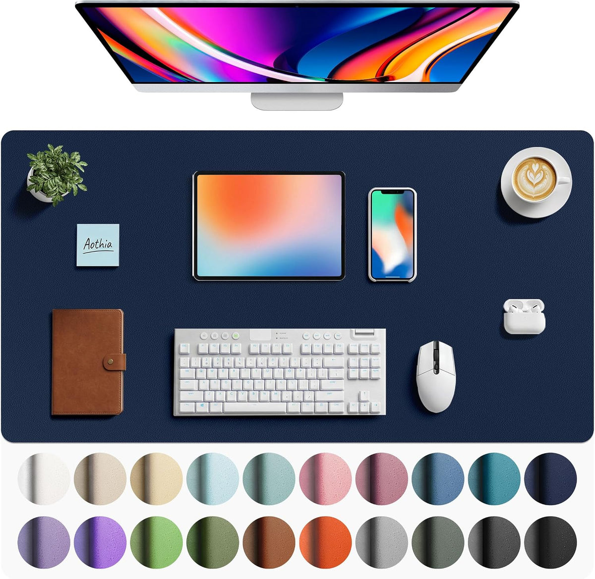 Aothia Non-Slip Waterproof PU Leather Desk Pad Protector for Mouse, Writing Desk, Office, Home, Laptop Blotter, 23.6" x 13.7", Black Father Jim Norris notebooks