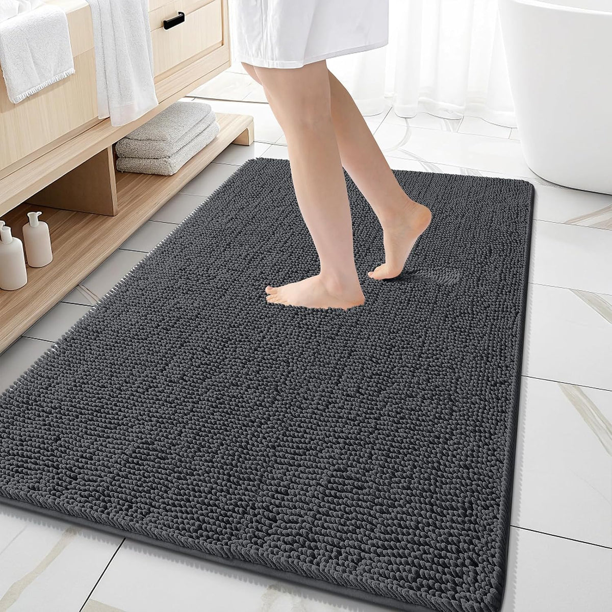 OLANLY Toilet Rugs U-Shaped 20x20,, Soft Absorbent Chenille Contour Rugs