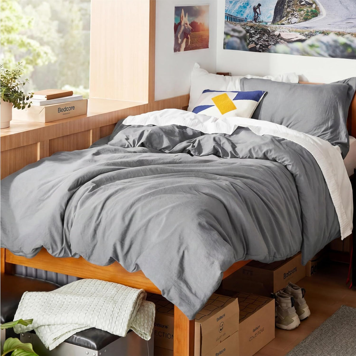 Bedsure Skipper Blue Duvet Cover Queen Size - 3 Pieces Prewashed Cotton-Like Polyester Extra Soft Bedding Set, Includes 1 Duvet Cover 90x90 Inches with Zipper Closure & 2 Pillow Shams, No Comforter