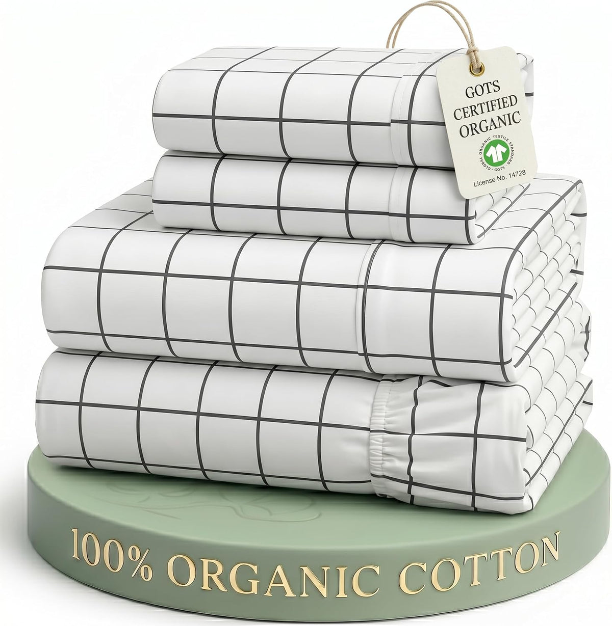 LANE LINEN California King Sheets 100% Organic Cotton 4pc Percale - White