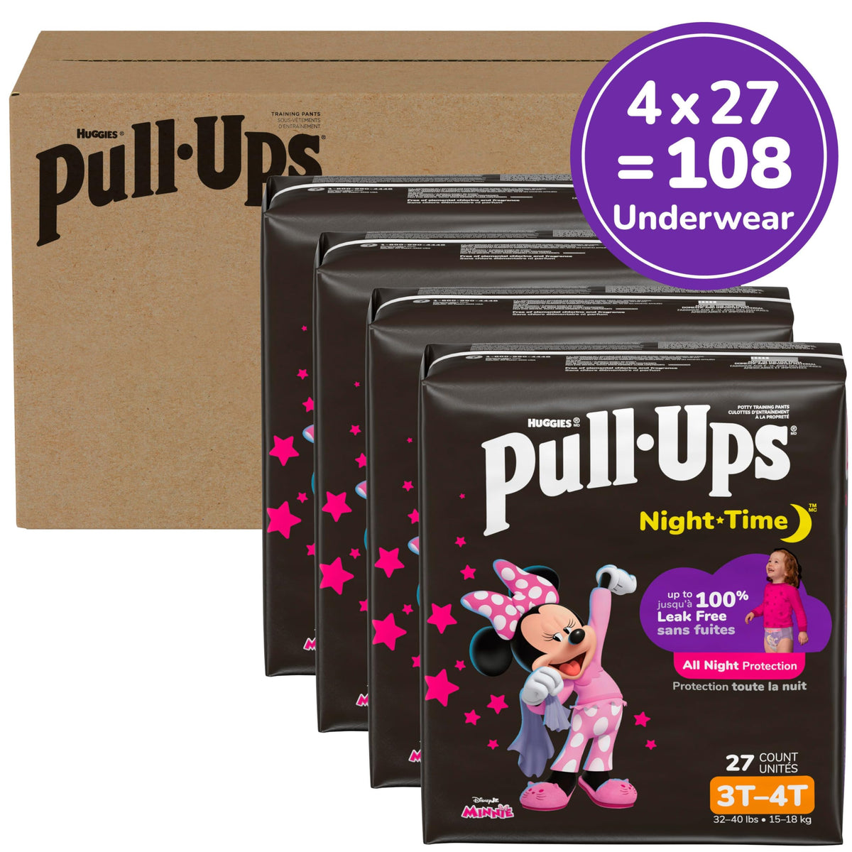 Pull-Ups Girls' Night-Time Potty Training Pants, Size 4T-5T, 52 Count