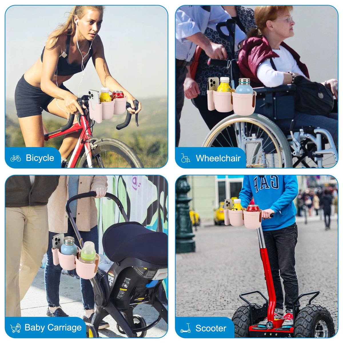 Accmor Stroller Cup Holder with Phone Holder, Bike Cup Holder, Walker Scooter Wheelchair Cup Holder Attachment, Universal Cup Holder for Uppababy Graco Strollers