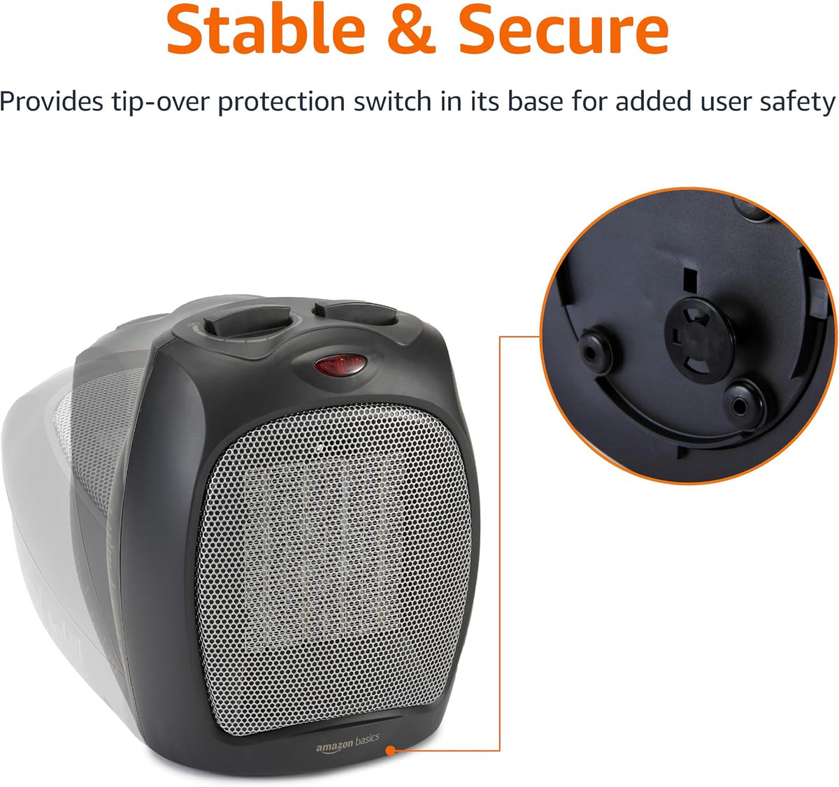 Amazon Basics Ceramic Space Heater, Portable Indoor Heating Solution, With Overheat and Tip-Over Protection,