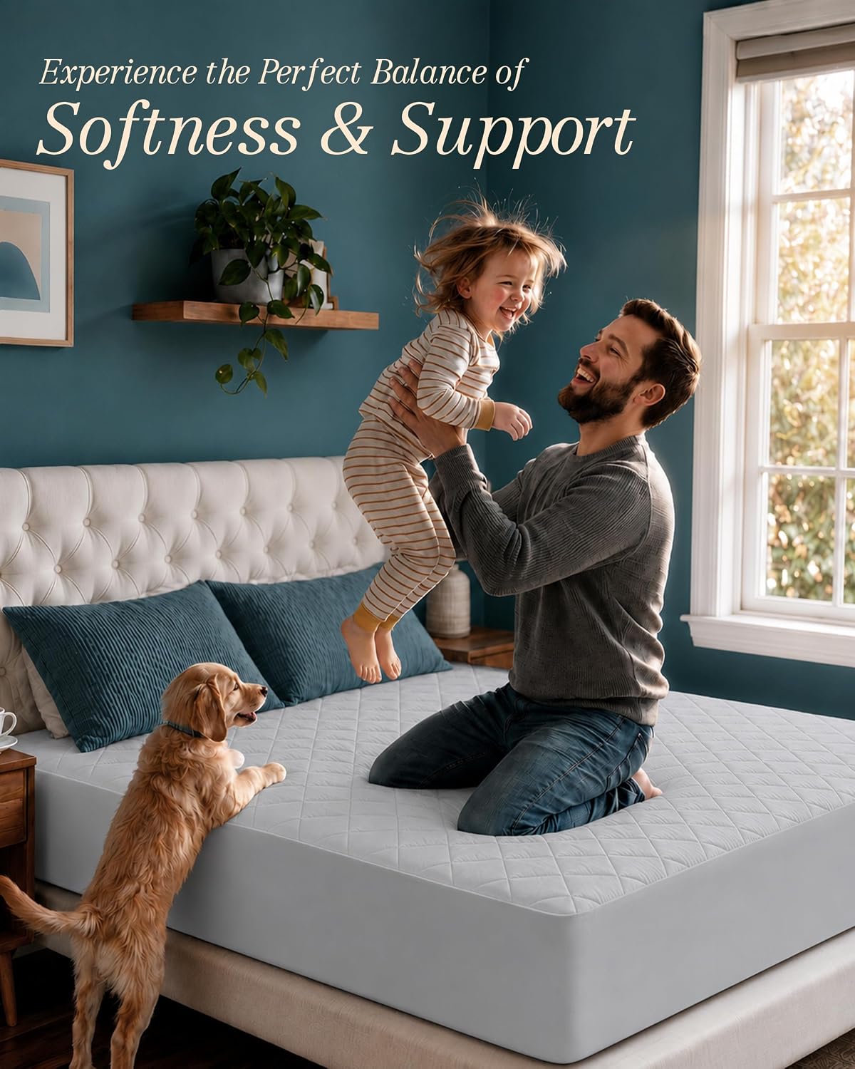 Queen Mattress Pad, Quilted Mattress Protector Topper fits 16" Deep Pocket