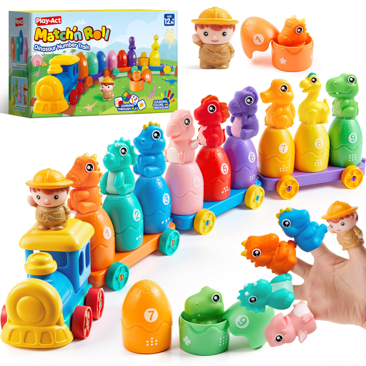 Play-Act Learning Toys for 1 2 3 Years Old, Counting, Matching & Sorting Montessori Learning Farm Train Including 9 Farm Animals, Birthday Gift for Baby Boys Girls
