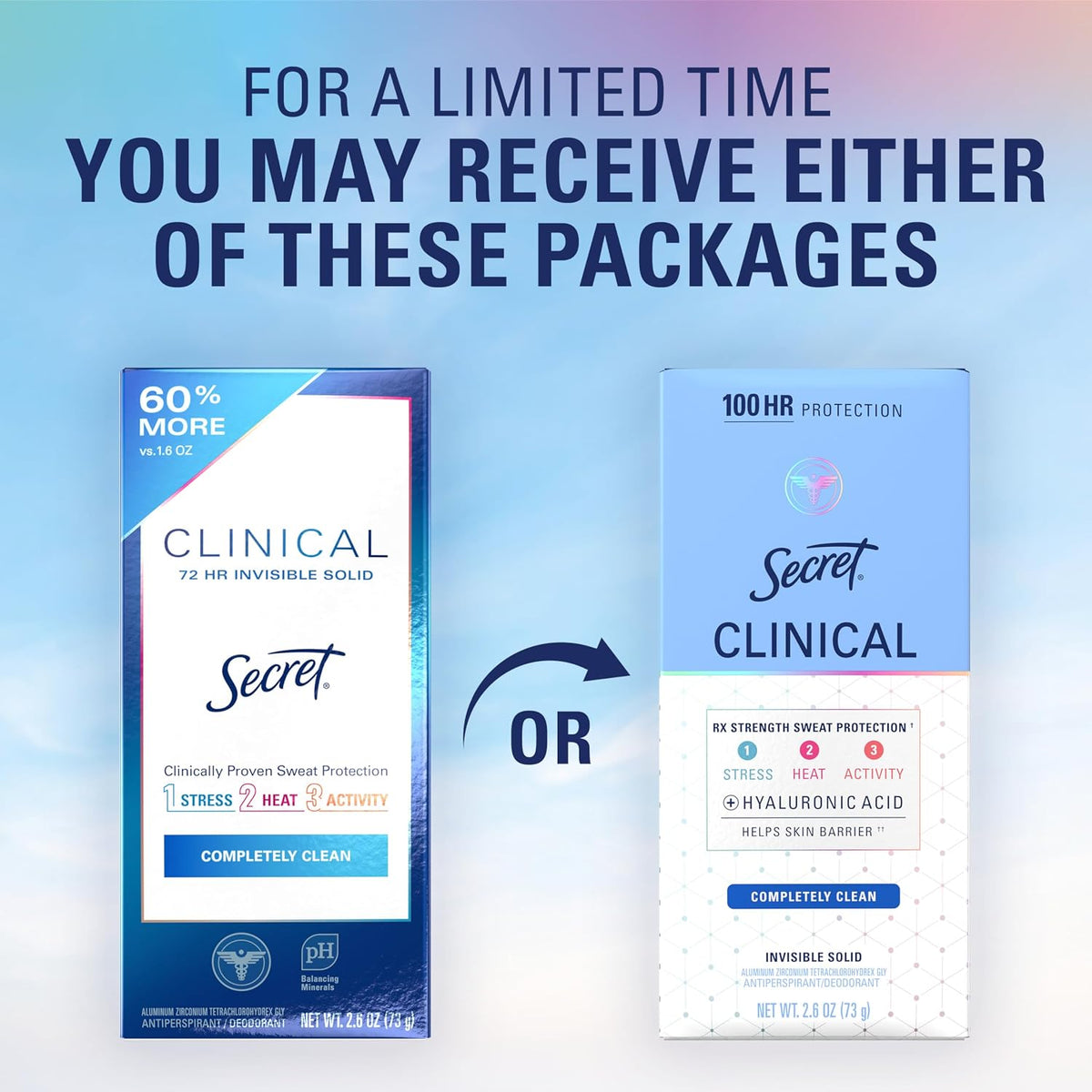 Secret Clinical Antiperspirant Deodorant for Women, Completely Clean 2.6 oz