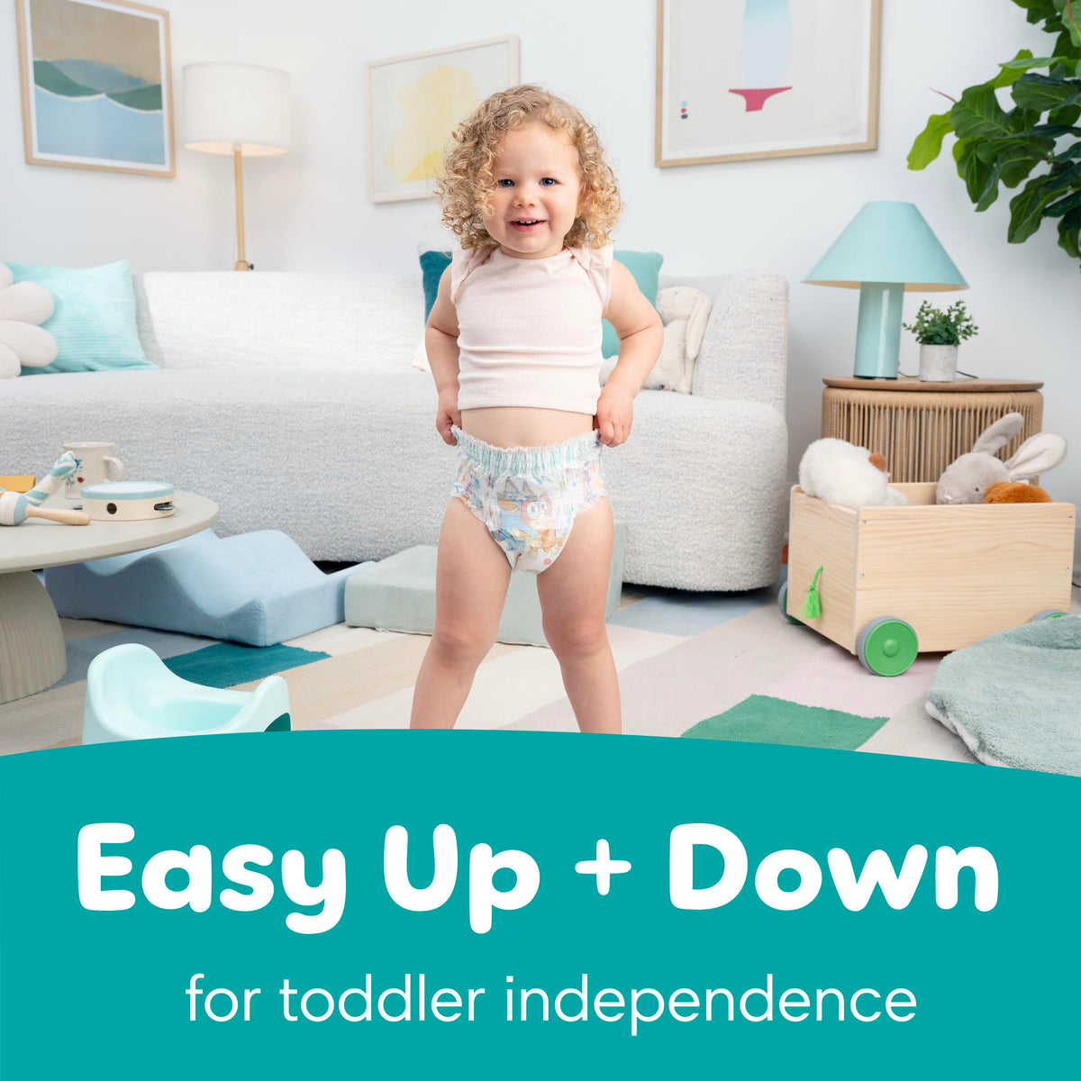 Easy Ups Girls & Boys Potty Training Pants, Size 5 (3T-4T), 124 Count, Bluey Absorbent Pull Up Training Underwear, Up to 100% Leakproof Day and Night, Hypoallergenic