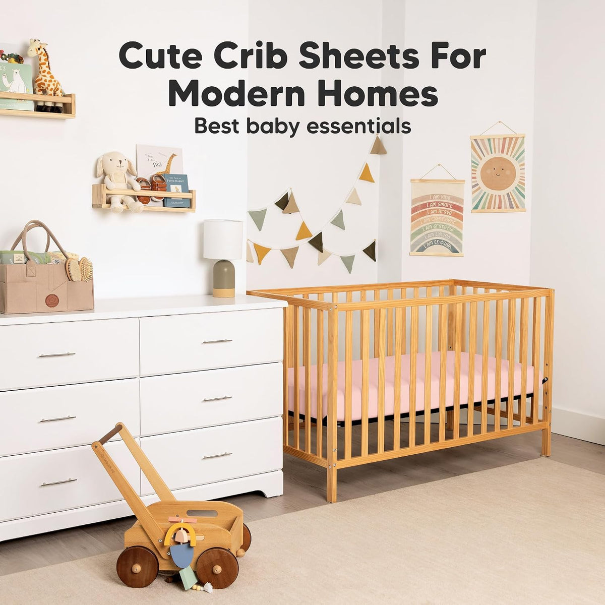 KeaBabies 2pk Organic Cotton Crib Sheets for Boys Girls 52x28, ABC Land Sky