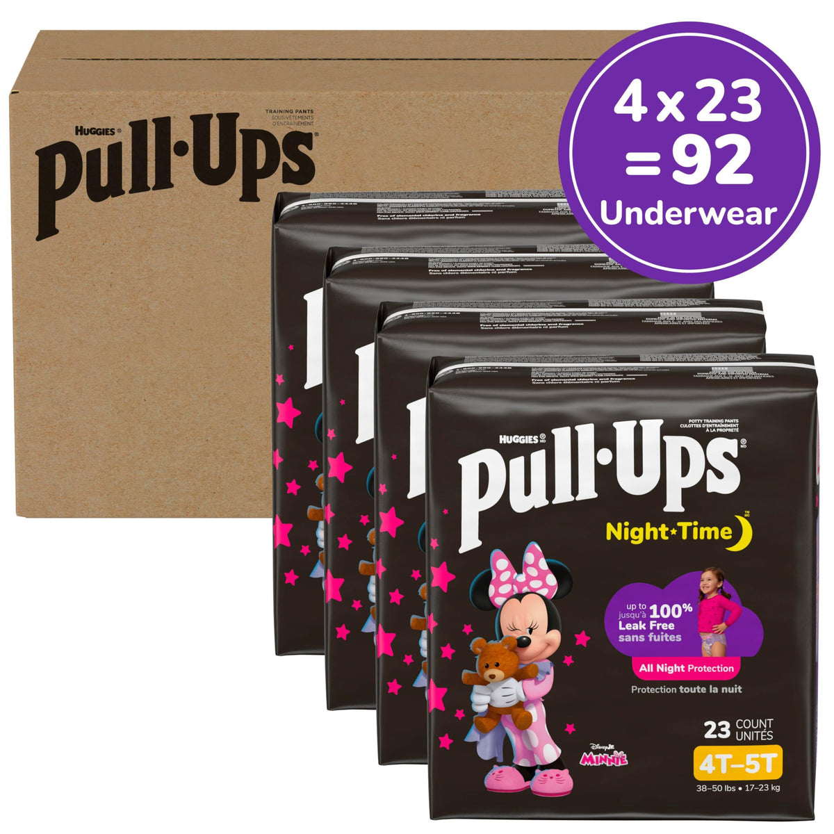 Pull-Ups Girls' Night-Time Potty Training Pants, Size 4T-5T, 52 Count