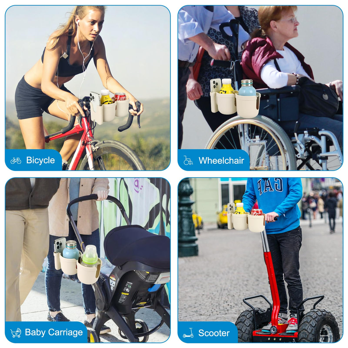 Accmor Stroller Cup Holder with Phone Holder, Bike Cup Holder, Walker Scooter Wheelchair Cup Holder Attachment, Universal Cup Holder for Uppababy Graco Strollers