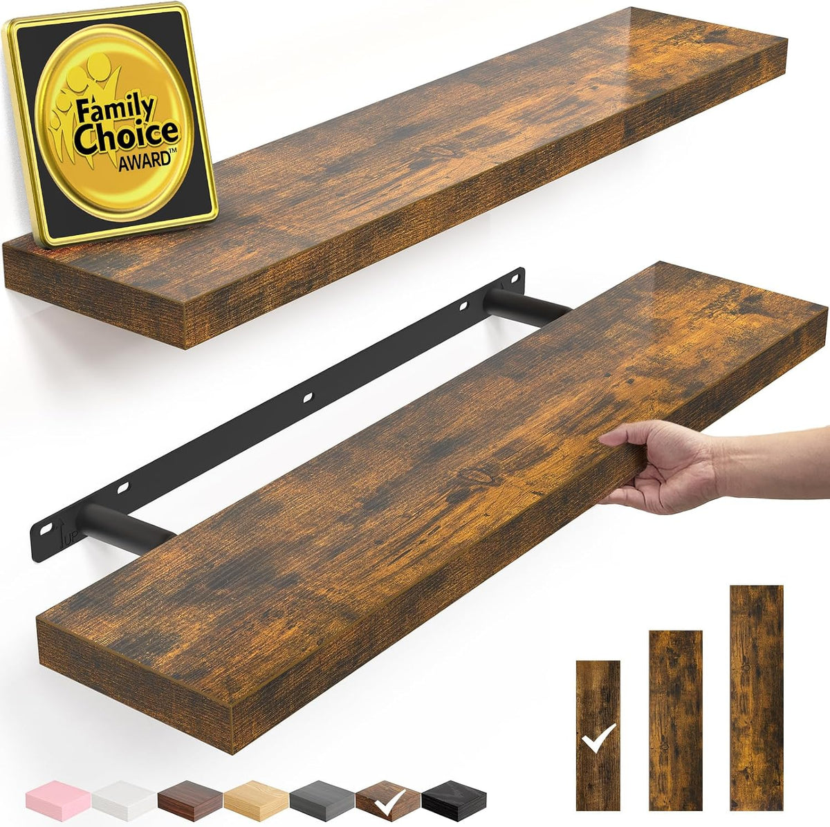 BAYKA Rustic Brown Bathroom Floating Shelves, 15.7in, 3Pk, Wall Mount Shelf