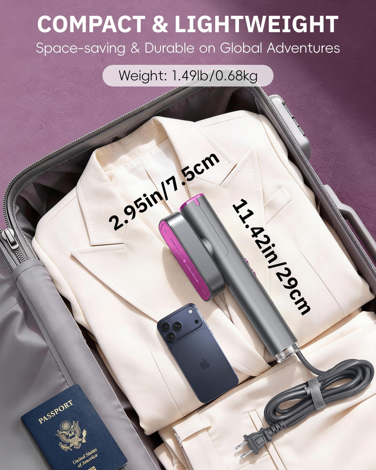OGHom Steamer for Clothes, 110-240V Travel Steamer & Iron 2 in 1, 1000W Powerful Steam.
