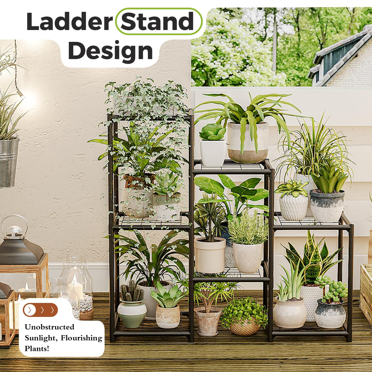 Bamworld Plant Stand Indoor with Flower Fairy Lights Battery Plant Shelf Father Jim Norris notebooks