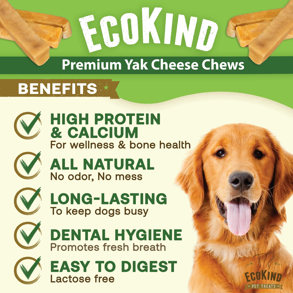 EcoKind Yak Cheese Himalayan Dog Chews, Yak Chews for Large Dogs, 4-5 Bones