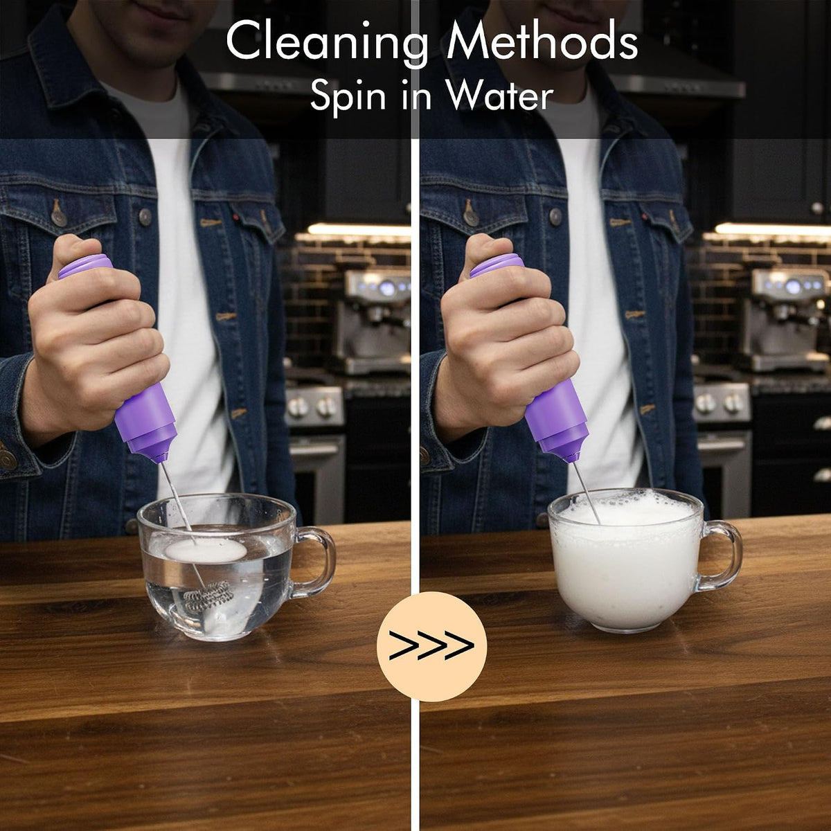 Rechargeable Milk Frother Handheld, 2-IN-1 Dual Spring Whisk Electric Frother Wand