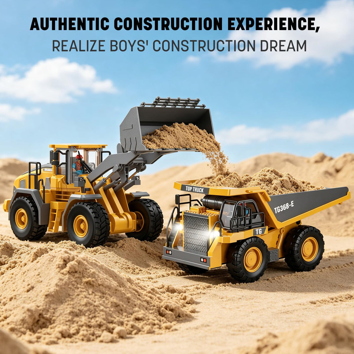 KIDMARKT Remote Control Excavator Toy for Boys, 11-Channel RC Construction Truck with Metal Parts, Lights & Dual Batteries, 120 Minutes Playtime, Rechargeable Digger Toy for Kids Ages 3-12, STEM Gift