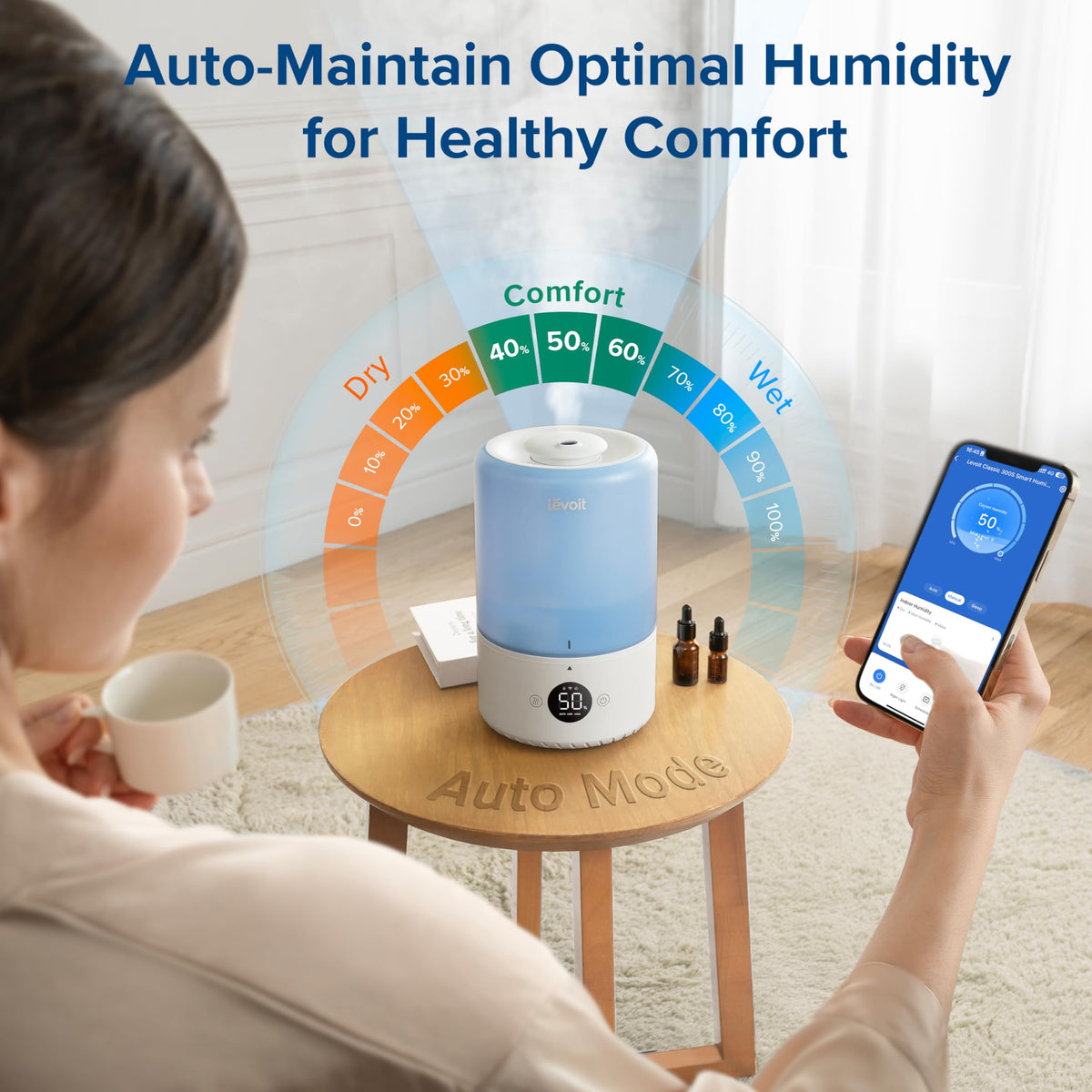 Levoit Humidifiers for Bedroom, Dishwasher Safe, Blue Light-Safe, 3.2L