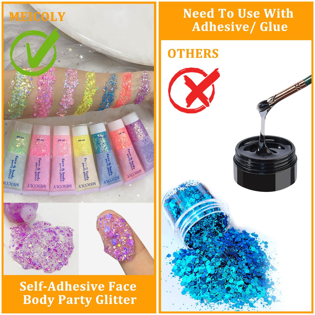 Clear White Face Body Glitter Gel, Halloween Mermaid Fairy Hair Glitter Makeup for Kids