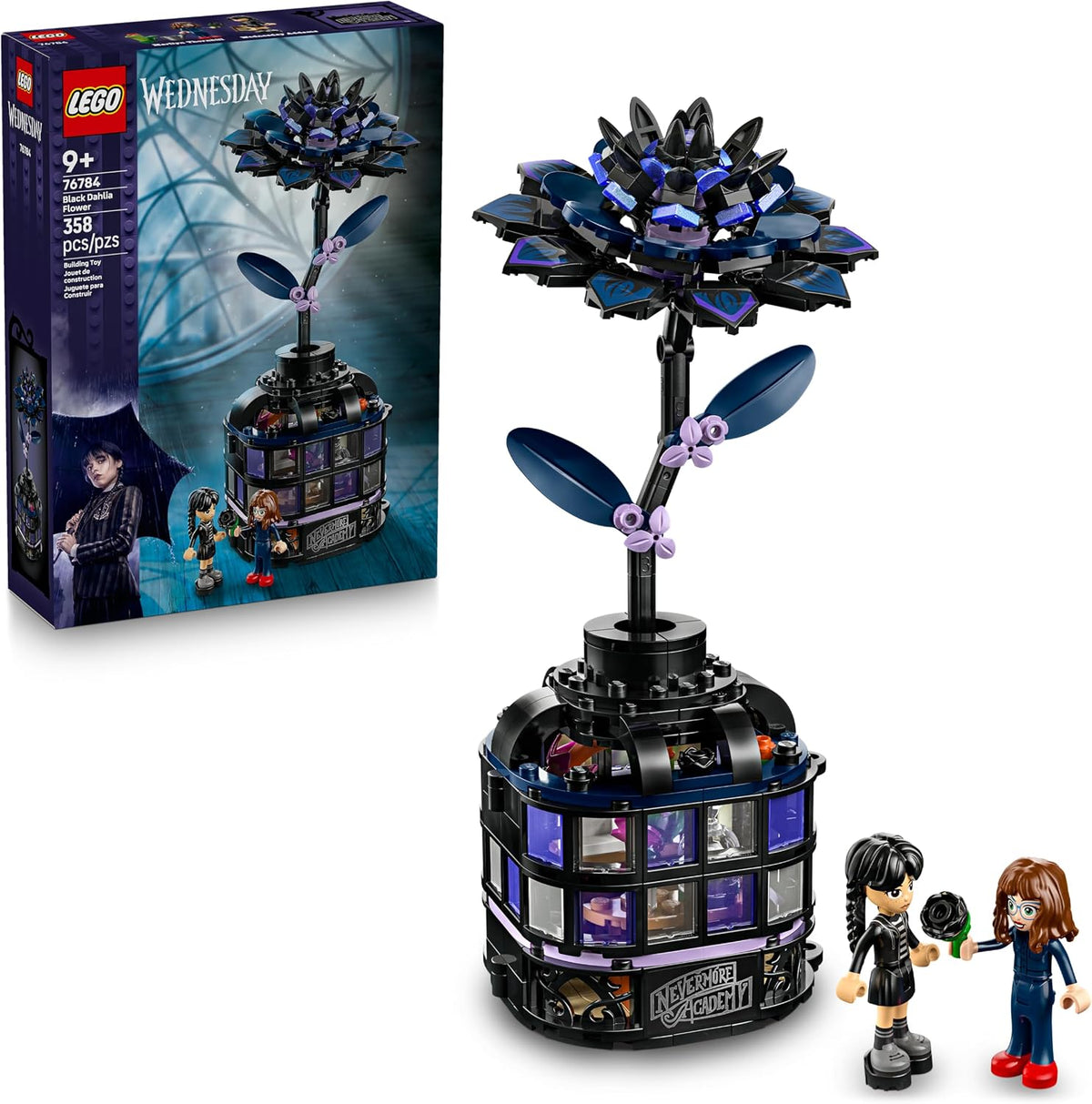 LEGO Wednesday Black Dahlia Flower Building Toy - Pretend Play Set for Girls & Boys, Ages 9+ - with Wednesday Addams & Professor Minidolls - Building Blocks for Kids - Gift Idea for Birthdays - 76784