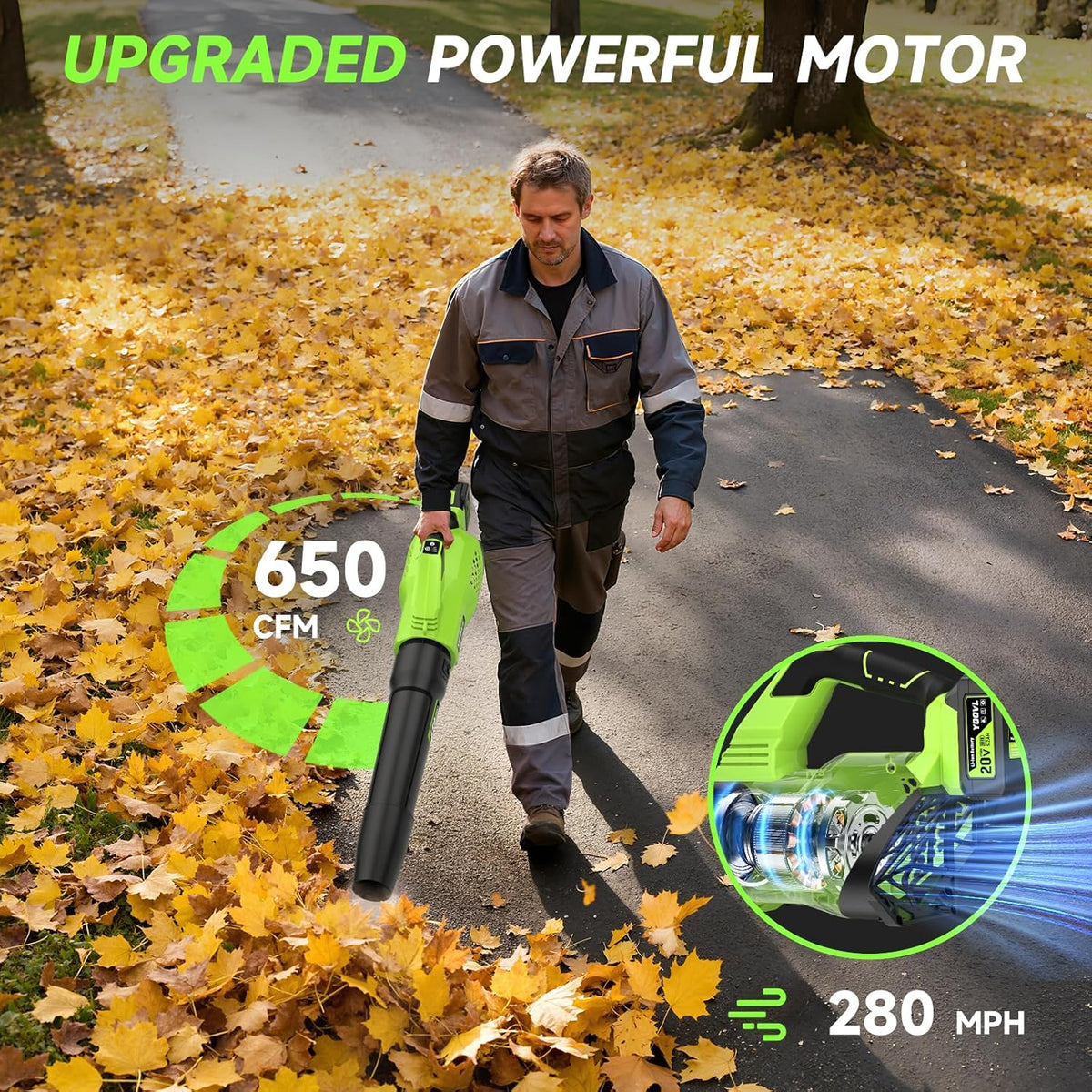 Leaf Blower Cordless, 650CFM Electric Leaf Blowers with 2 x 5.2Ah Batteries and Charger, 3 Speed Modes, 1 x Adjustable Shoulder Strap, Powerful Snow Blowers for Lawn Care, Patio, Dust, Blowing Leaves Father Jim Norris notebooks