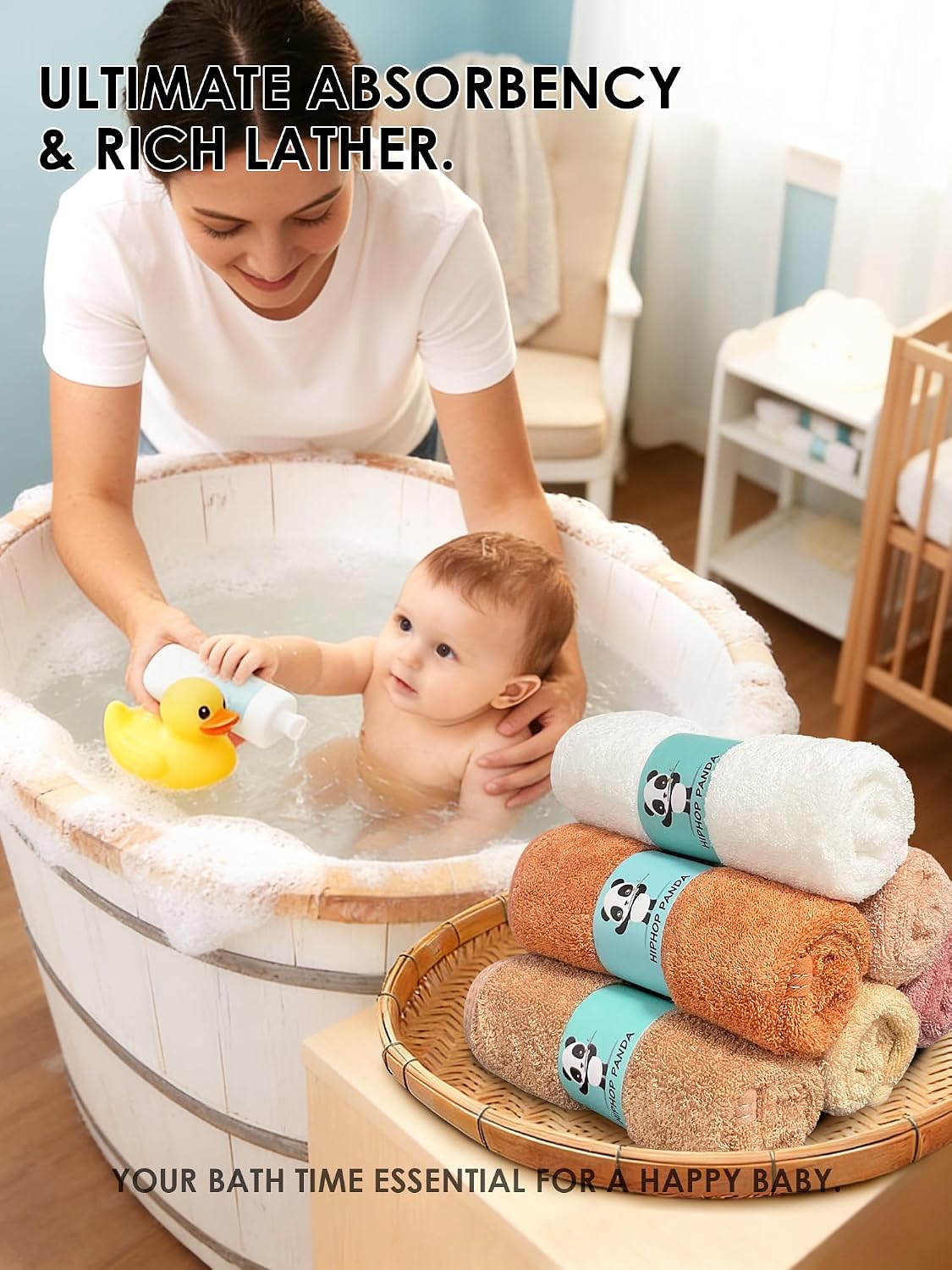 HIPHOP PANDA Ultra Soft Baby Washcloths, 2-Layer Absorbent Wash Cloths