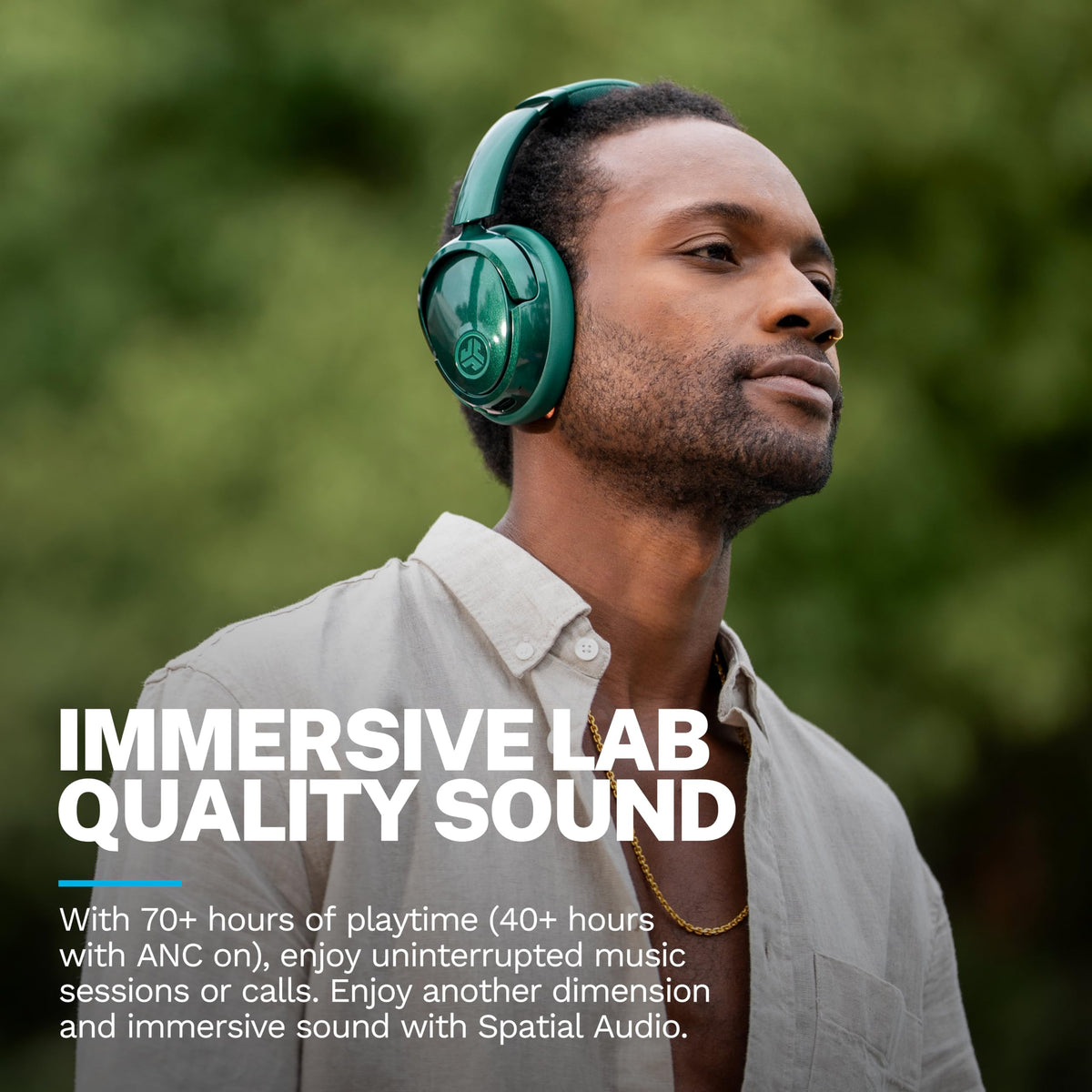 JLab JBuds Lux ANC Wireless Over-Ear Headphones, Limited Edition Navy Father Jim Norris notebooks