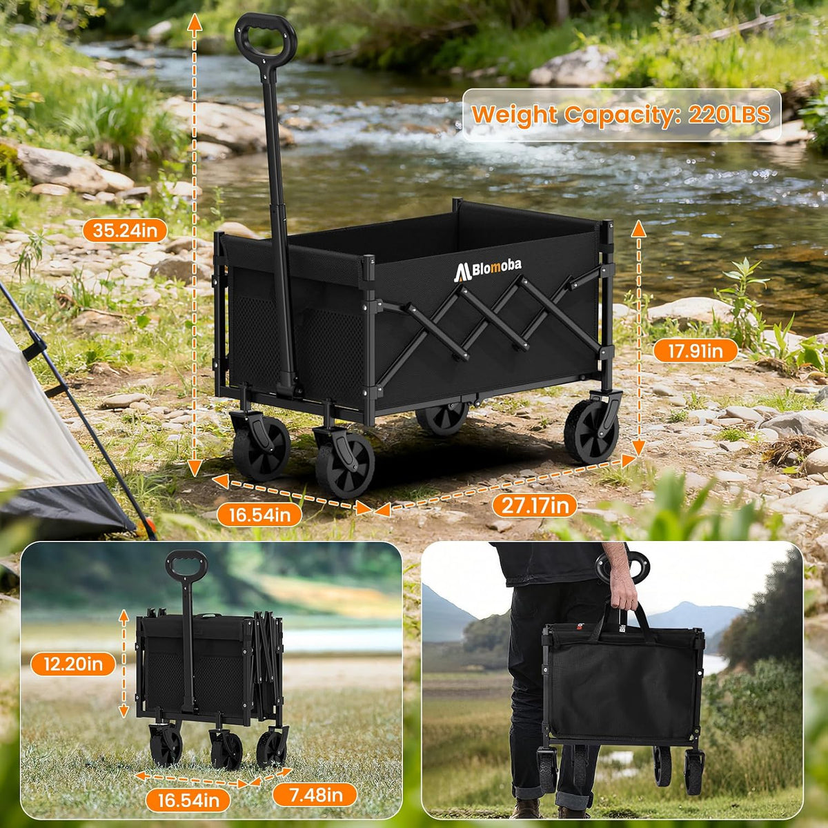 Blomoba Folding Wagon Cart with Wheels, 220lbs Utility Wagon Cart, Black Father Jim Norris notebooks