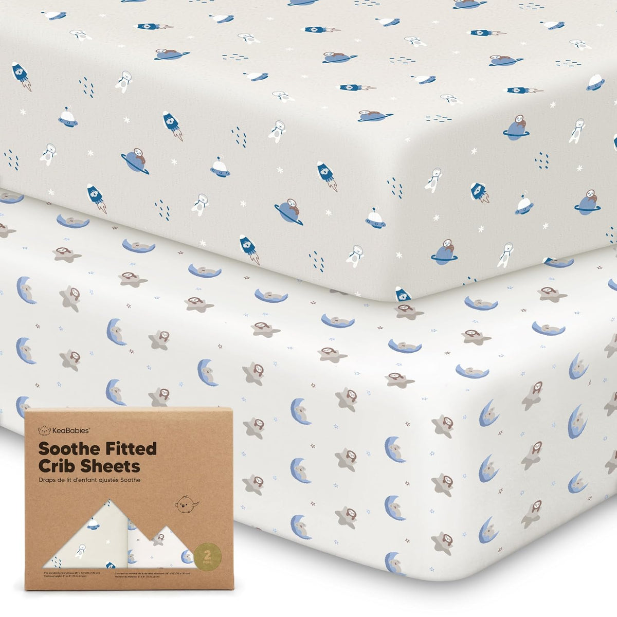 KeaBabies 2pk Organic Cotton Crib Sheets for Boys Girls 52x28, ABC Land Sky