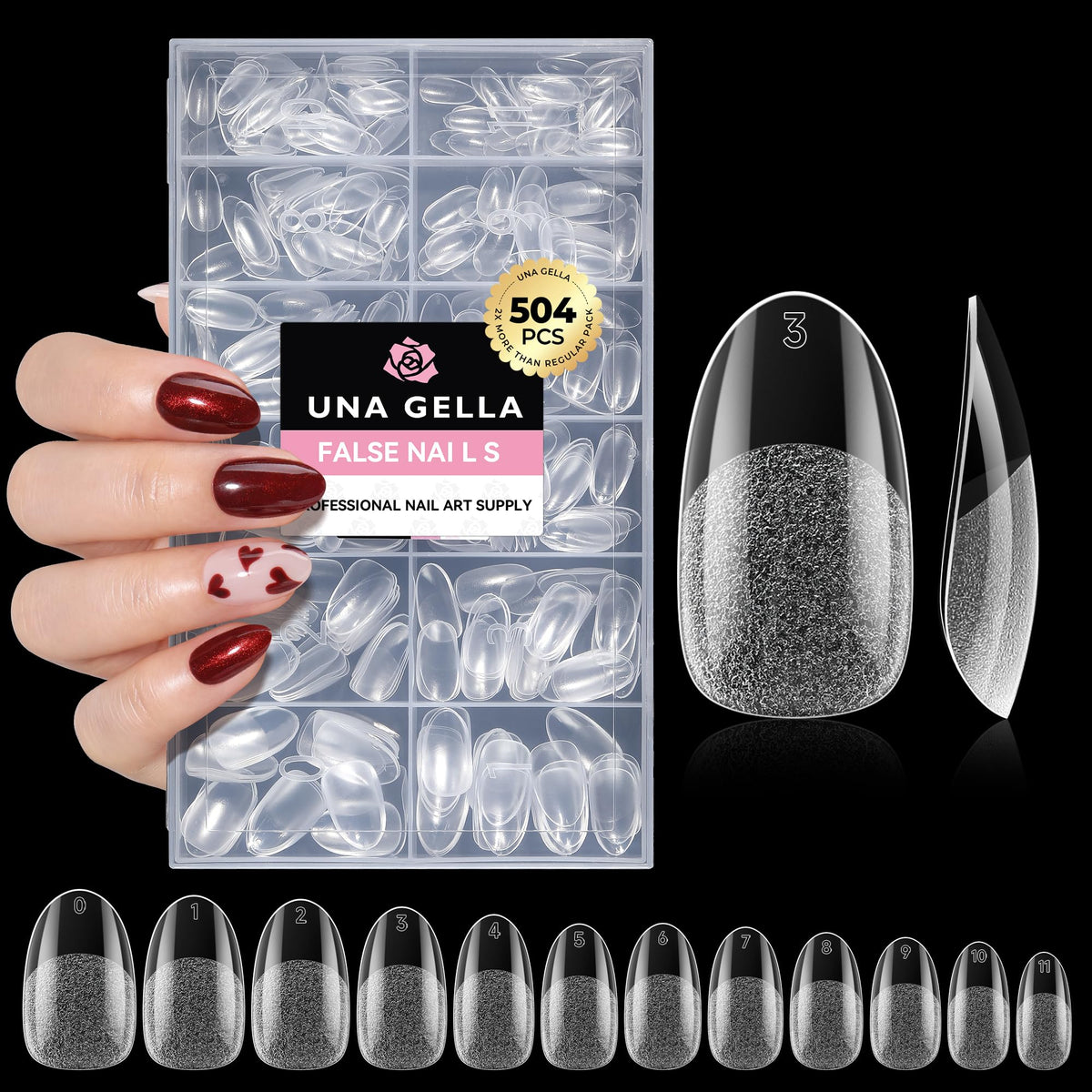 UNA GELLA Short Almond Nail Tips 504PCS Short Fake Nails Soft Press Ons