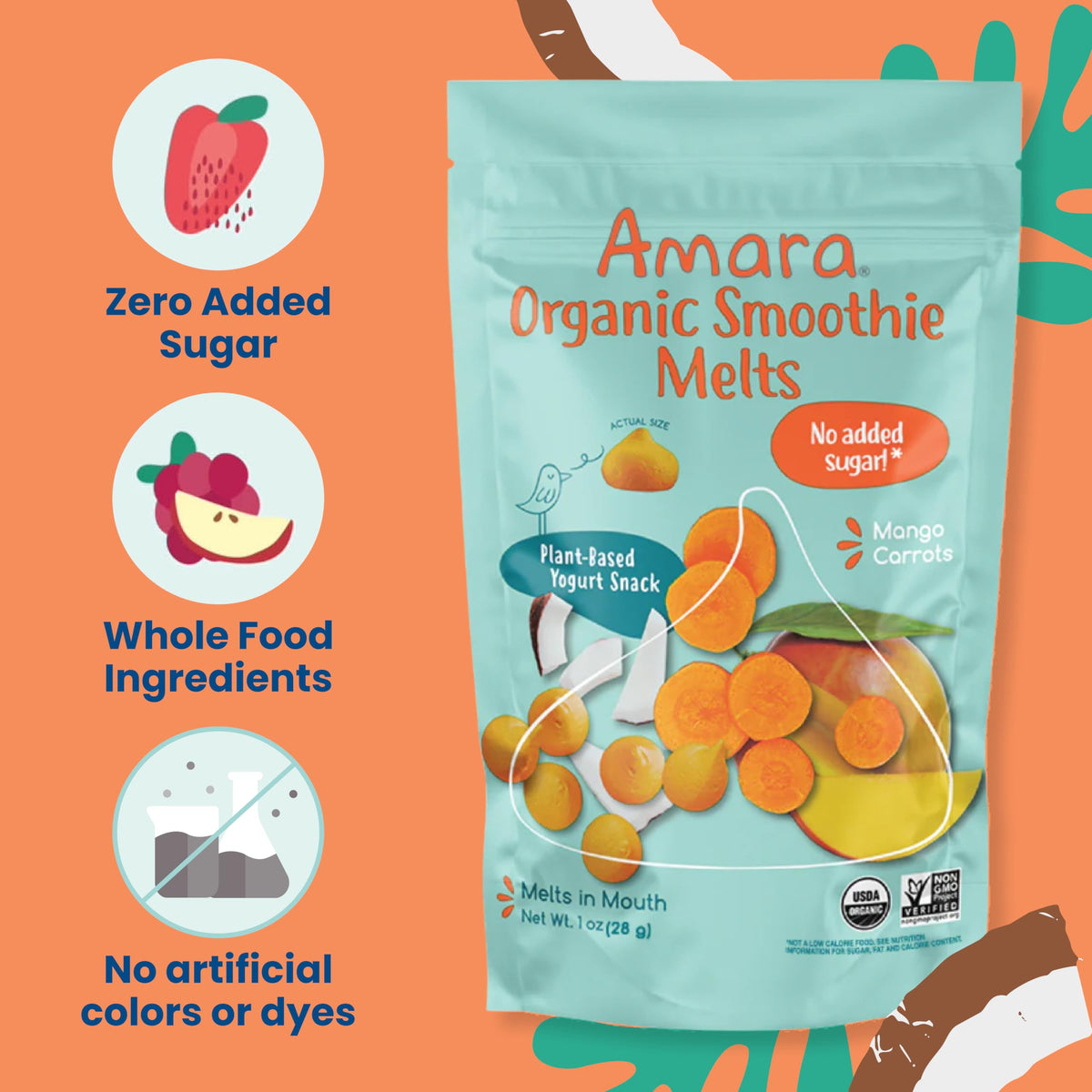 Amara Smoothie Melts - Best Sellers Variety Pack - Baby Snacks Made With Fruits and Vegetables - Healthy Toddler Snacks For Your Kids Lunch Box - Organic Plant Based Yogurt Melts - 6 Packs