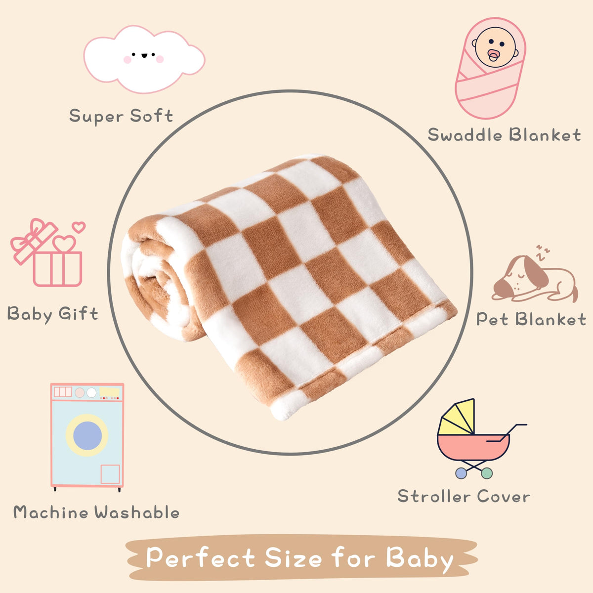 Yurhap Checkered Baby Blanket Fleece Baby Blankets for Boys, Ultra Soft Cozy Fluffy Infant Toddler Newborn Receiving Blankets for Crib Stroller, 30''x40'', Blue