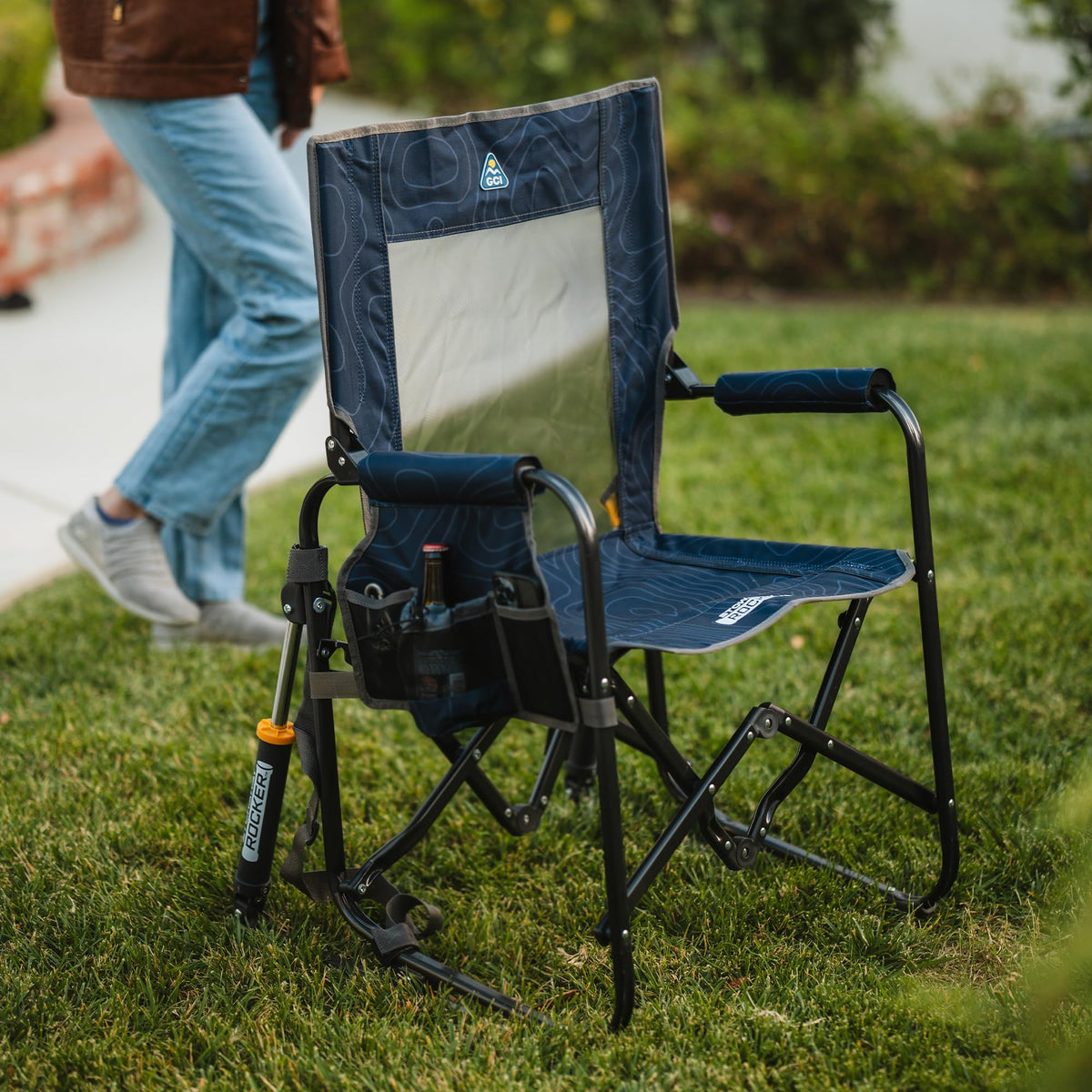 GCI Outdoor Freestyle Rocker XL with Side Table Camping Chair | Portable Folding Rocking Chair with Solid, Durable Armrests, Drink Holder & Comfortable Backrest — Black Father Jim Norris notebooks