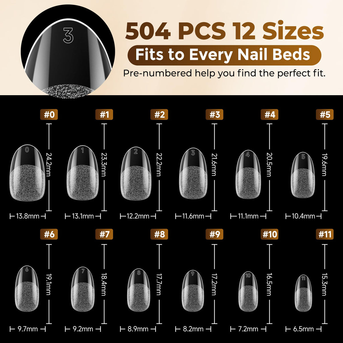 UNA GELLA Short Almond Nail Tips 504PCS Short Fake Nails Soft Press Ons