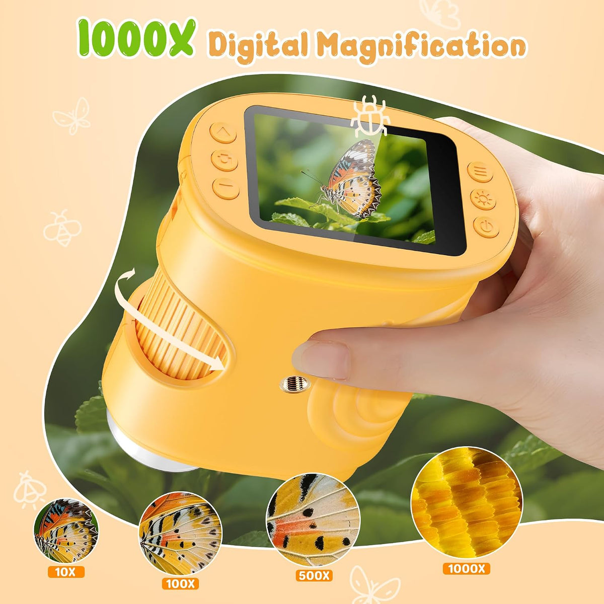 1000X Handheld Digital Microscope for Kids: Pocket Microscope with 2.0" IPS Screen - STEM Toys Birthday Gifts for Girls Boys Child - Portable Edu Science Kits Toddler Age 3-6 6-12