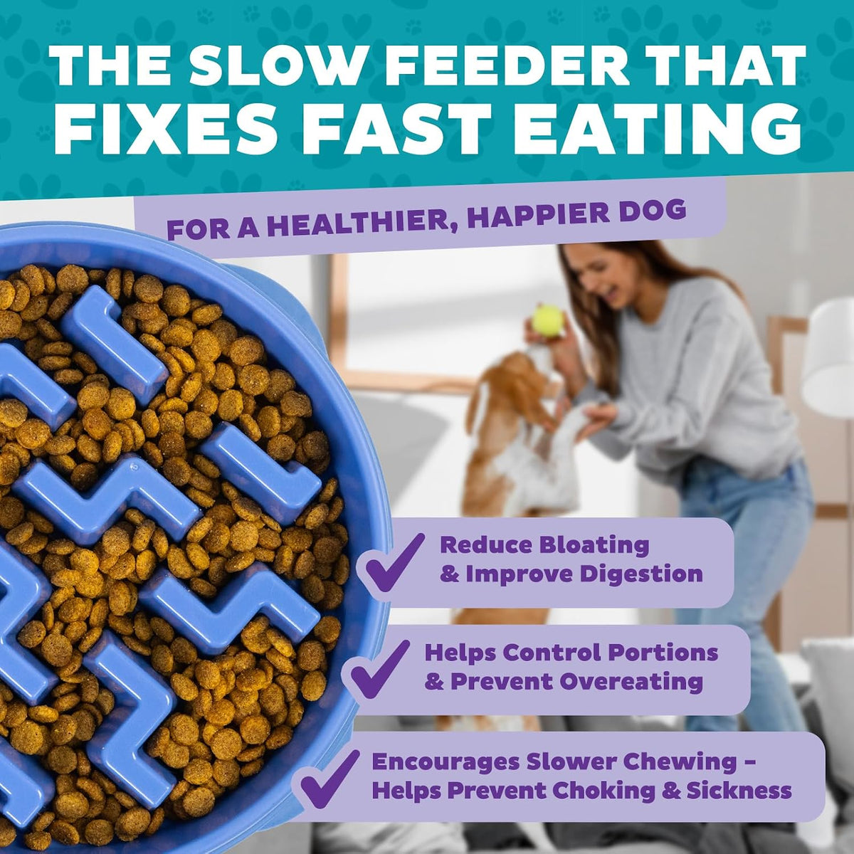 Outward Hound Fun Feeder Slo Bowl Dog Slow Feeder, Notch, Blue, 8.8"