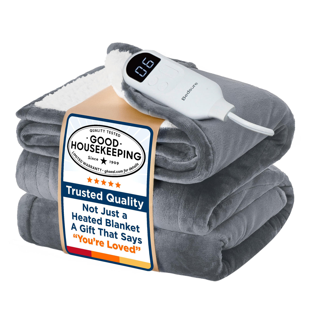 Bedsure Electric Blanket Twin with Preheat Function - Soft Flannel Heated Blanket Twin Size, Fast Heating with 6 Time Settings (Up to 10H) & 6 Heat Settings, Gifts for Grandma (62x84 inches, Grey)