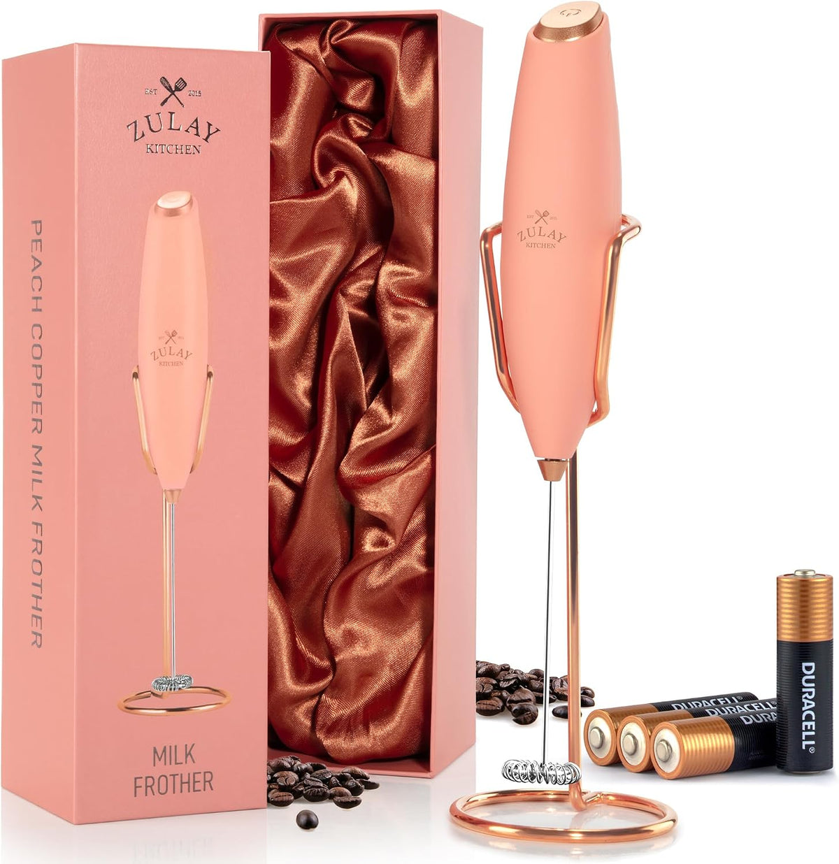 Zulay Kitchen Powerful Milk Frother Wand With Duracell Batteries - Ultra Fast Handheld Drink Mixer - Electric Whisk Foam Maker for Coffee, Lattes, Cappuccino & Matcha - Triple Whisk - Queen Turquoise
