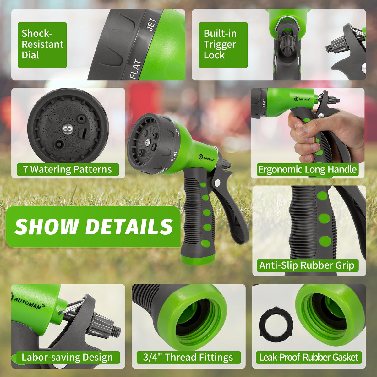 AUTOMAN Garden Hose Nozzle, Water Hose Sprayer Nozzle with 7 Adjustable Watering Patterns, Slip Resistant for Watering Plants, Lawn& Garden, Washing Cars, Cleaning, Showering Pets & Outdoor Fun. Father Jim Norris notebooks