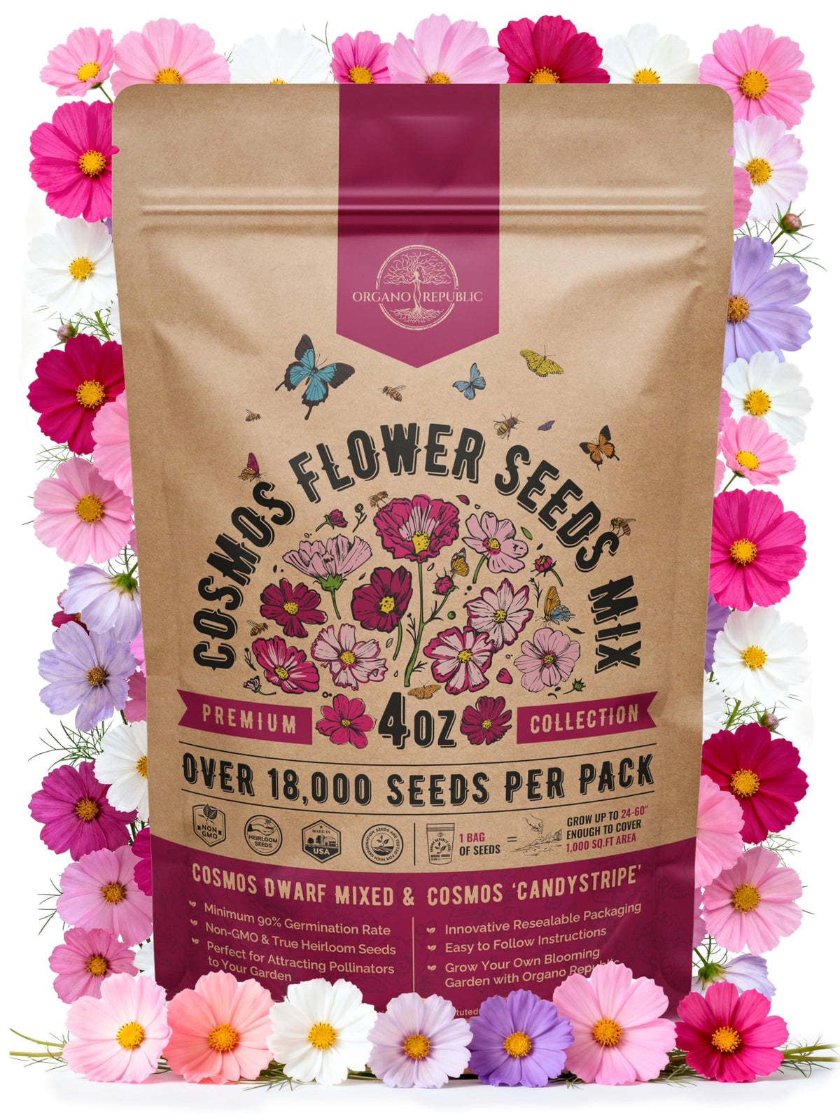 Cosmos Flower Seeds Pack 1 oz - 4,500 Non-GMO Heirloom Annual Seeds for Planting Indoor & Outdoor Gardening, Flower Seed for Garden in Resealable Packet, Floral Mix for Pollinators Perennial Mix Father Jim Norris notebooks
