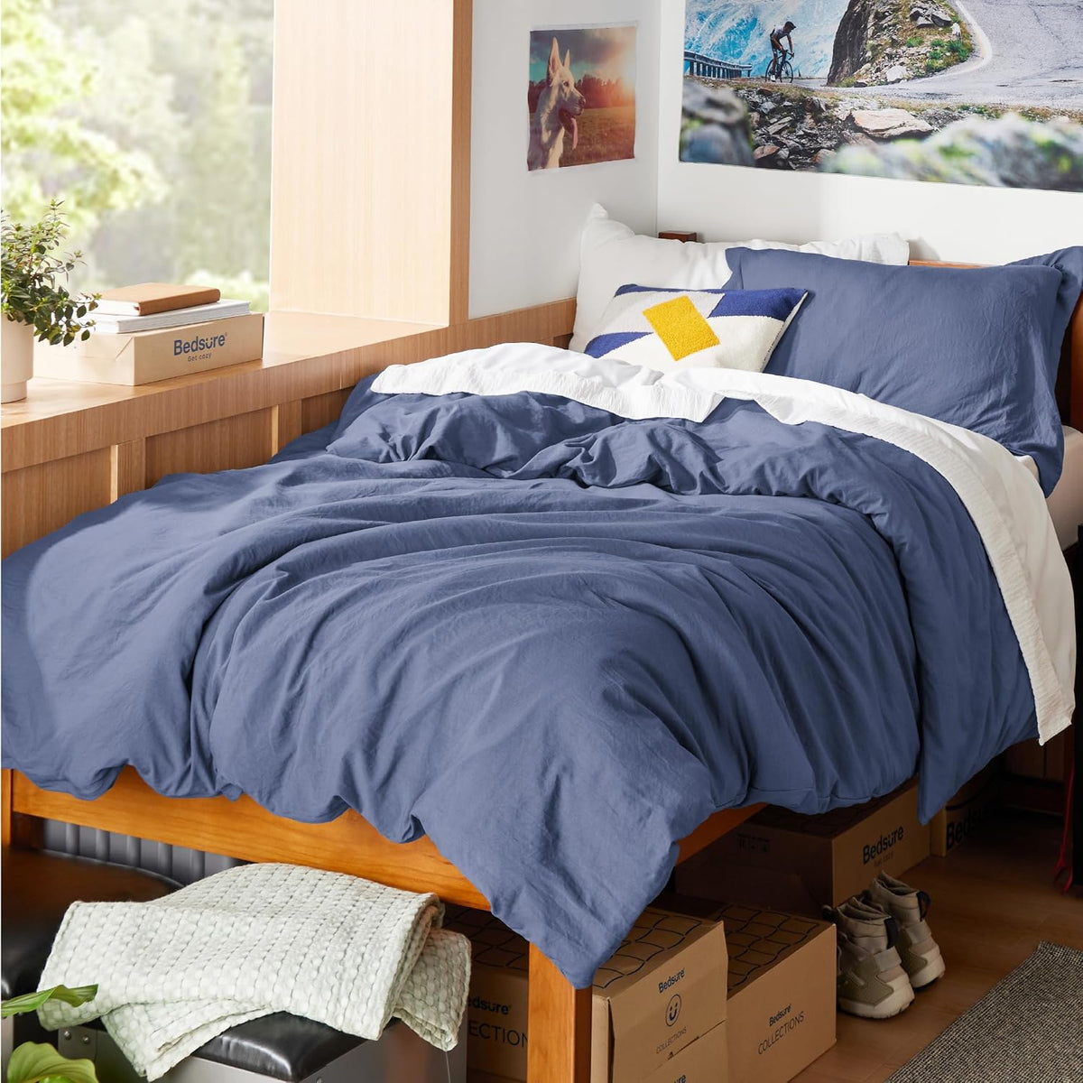 Bedsure Skipper Blue Duvet Cover Queen Size - 3 Pieces Prewashed Cotton-Like Polyester Extra Soft Bedding Set, Includes 1 Duvet Cover 90x90 Inches with Zipper Closure & 2 Pillow Shams, No Comforter