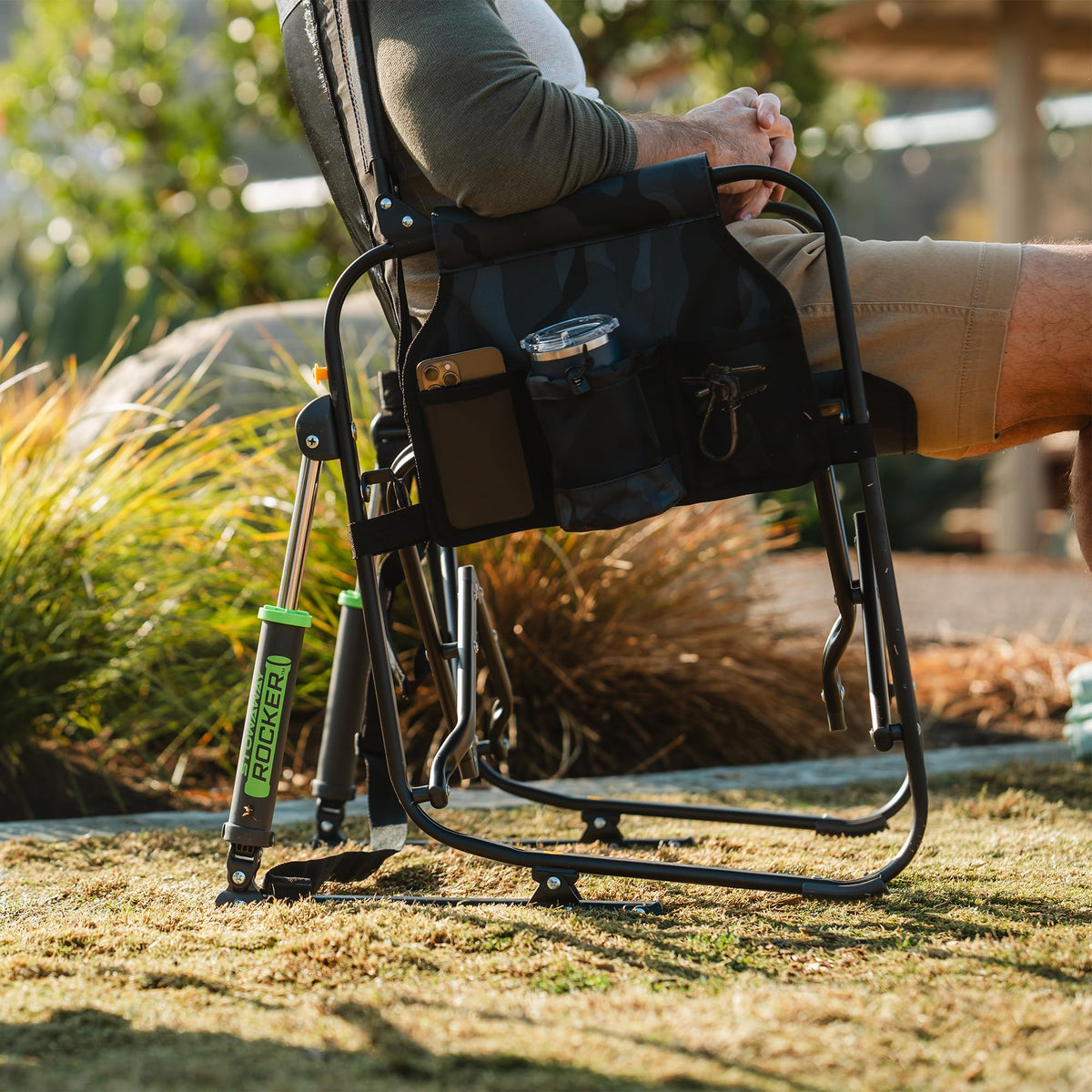 GCI Outdoor Freestyle Rocker XL with Side Table Camping Chair | Portable Folding Rocking Chair with Solid, Durable Armrests, Drink Holder & Comfortable Backrest — Black Father Jim Norris notebooks