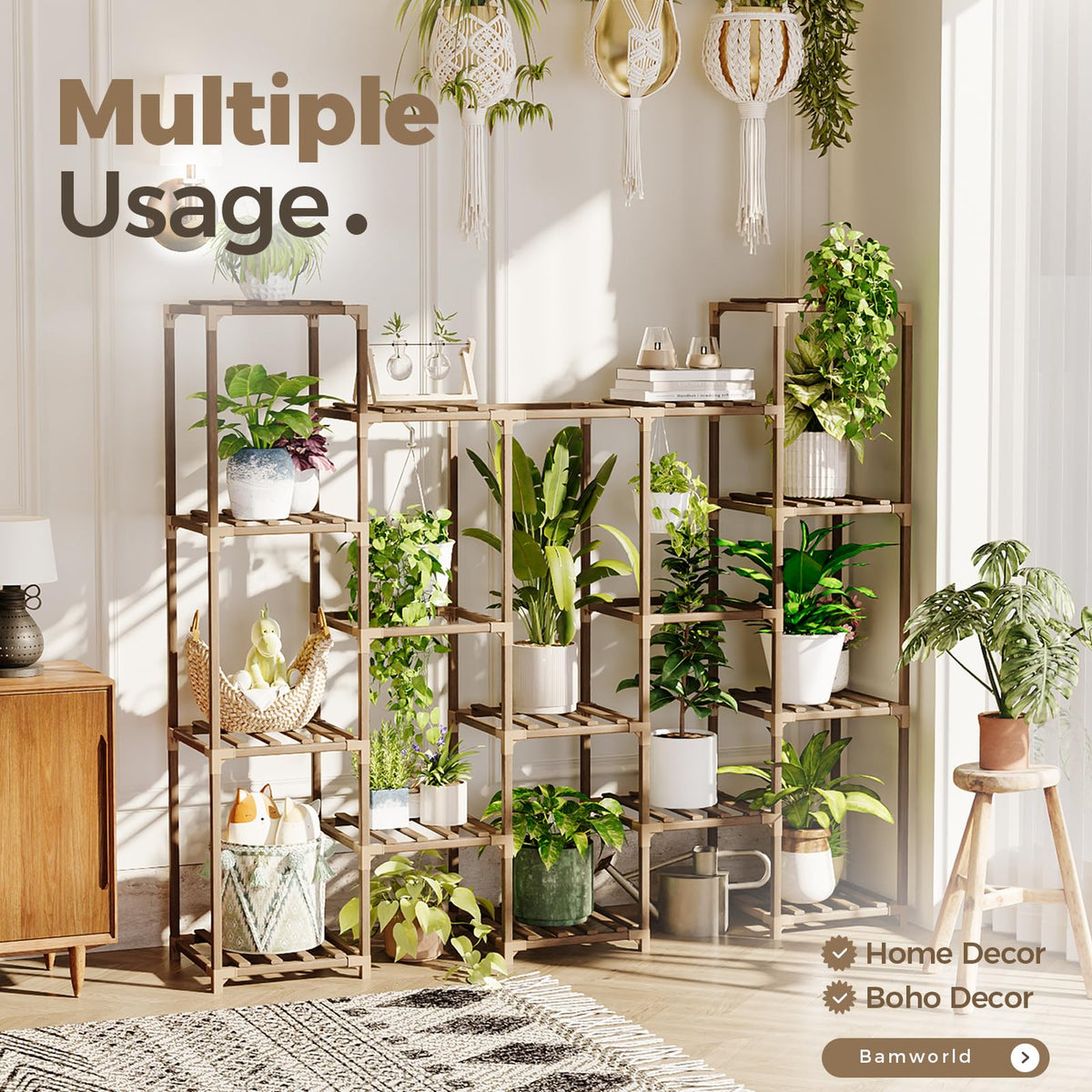 Bamworld Plant Stand Indoor with Flower Fairy Lights Battery Plant Shelf Father Jim Norris notebooks