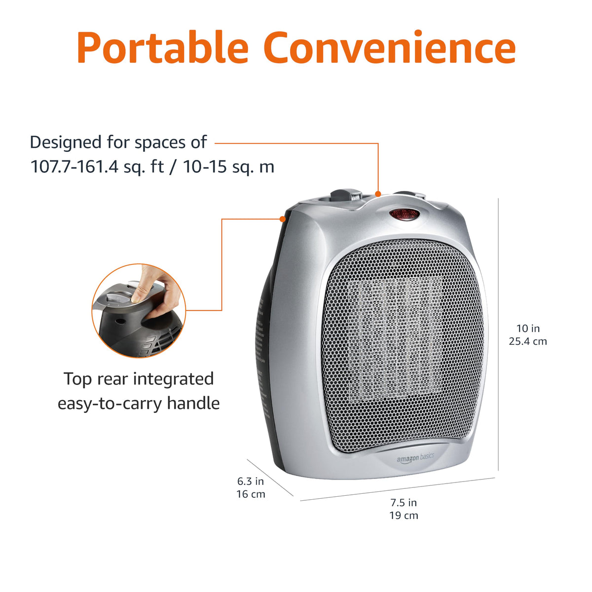 Amazon Basics Ceramic Space Heater, Portable Indoor Heating Solution, With Overheat and Tip-Over Protection,