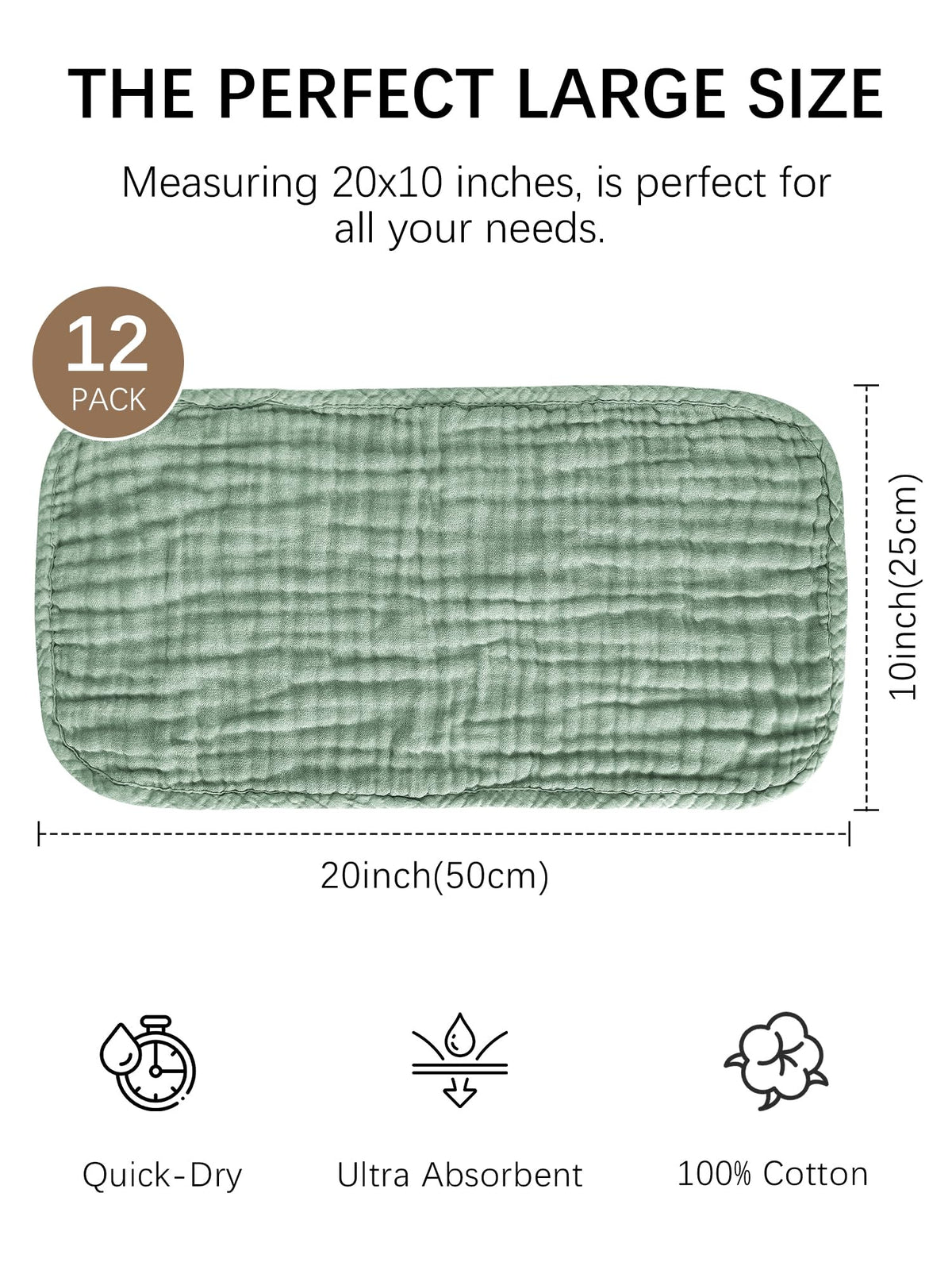 Lovely Care 12 Pack Muslin Burp Cloths 100% Cotton Muslin Cloths Large 20''x10'' Extra Soft and Absorbent Baby Burping Cloth - White