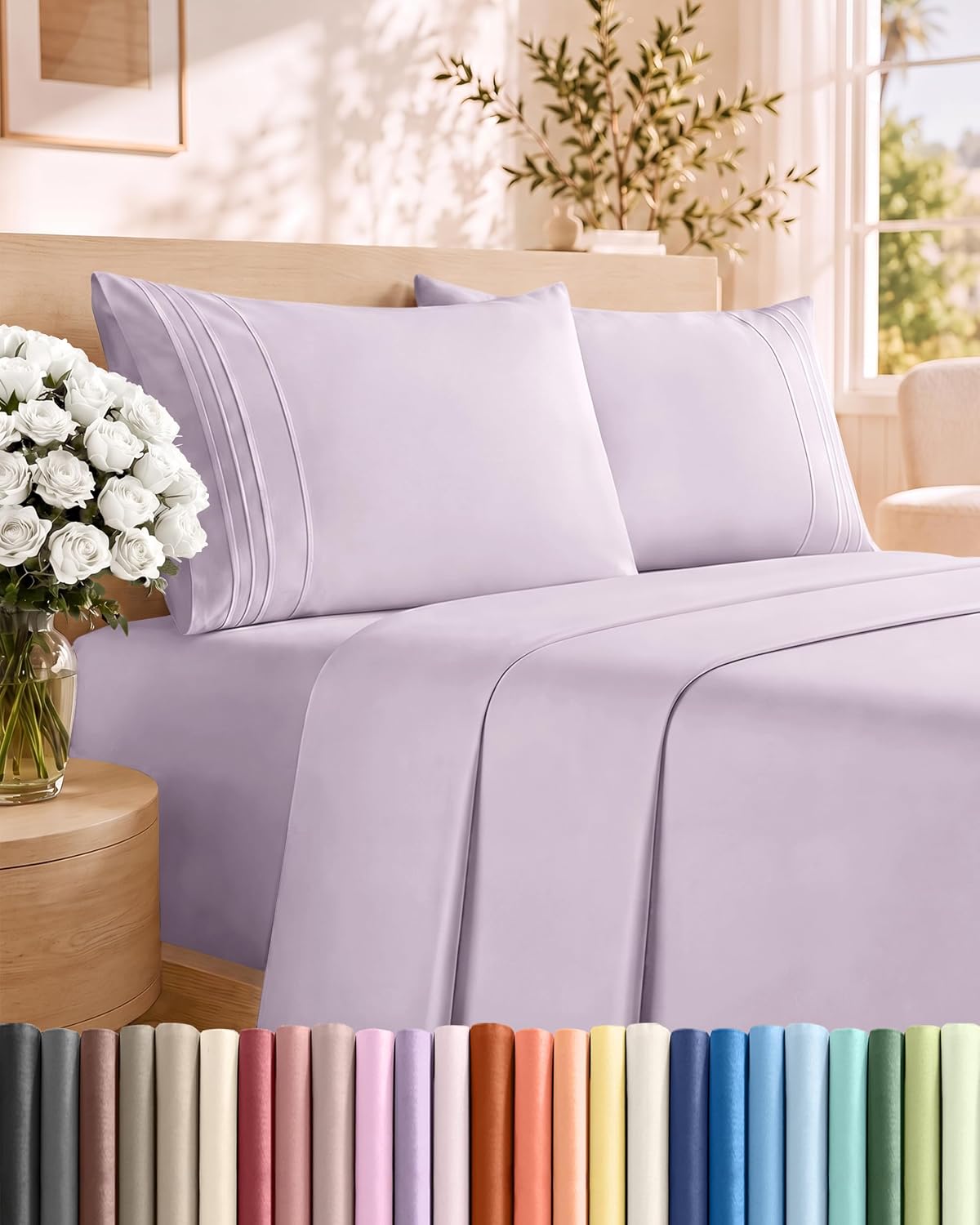 Queen Size 4 Piece Sheet Set - Breathable & Cooling Sheets - Dark Grey