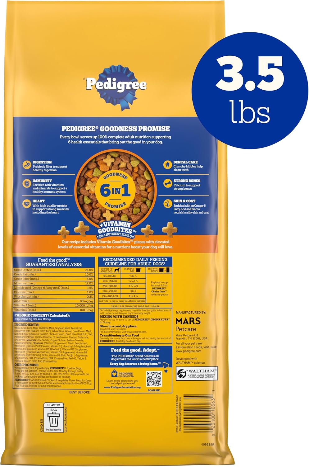 Pedigree Adult Complete Nutrition Dry Dog Food, Steak & Vegetable, 18 lb